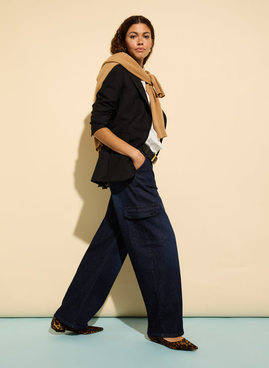 Organic Stretch Cotton Wide Leg Cargo Jeans