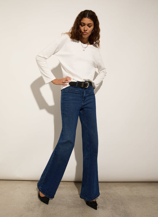 Organic Stretch Cotton Pocket Wide Leg Jeans