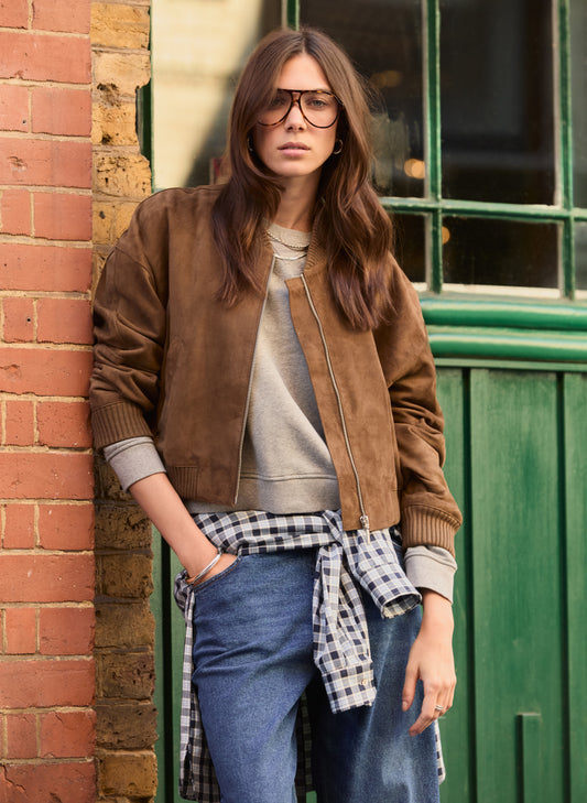 Alexis Suede Cropped Bomber Jacket