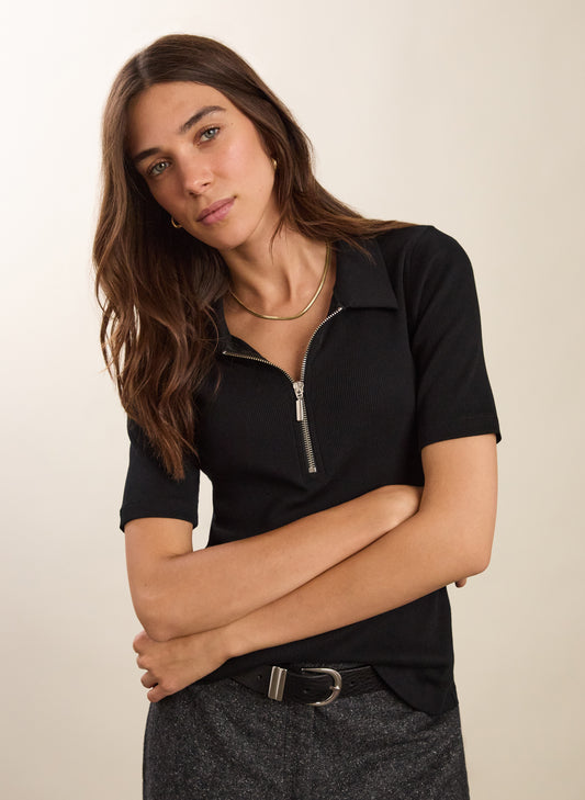Ivy Organic Rib Zip Collar Top