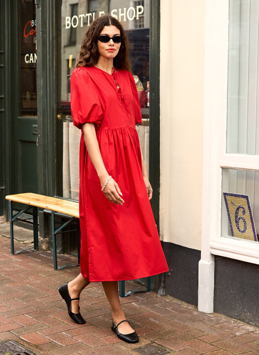 Rose Organic Cotton Tie Midi Dress