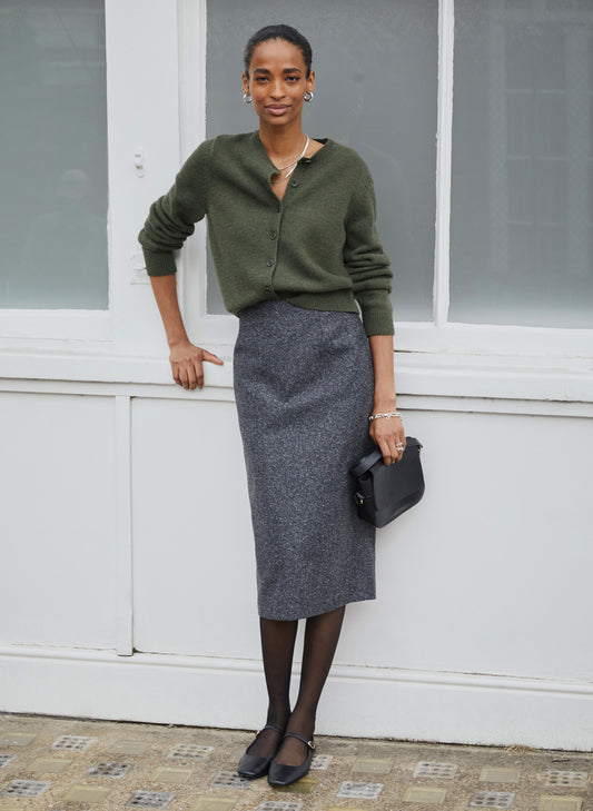 Eliza Wool Blend Tailored Pencil Skirt