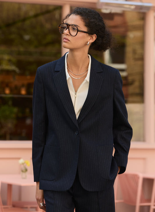 Carson Wool Blend Pinstripe Blazer