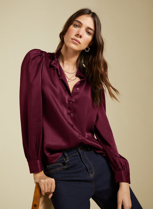 Evelyn Satin Frill Neck Blouse