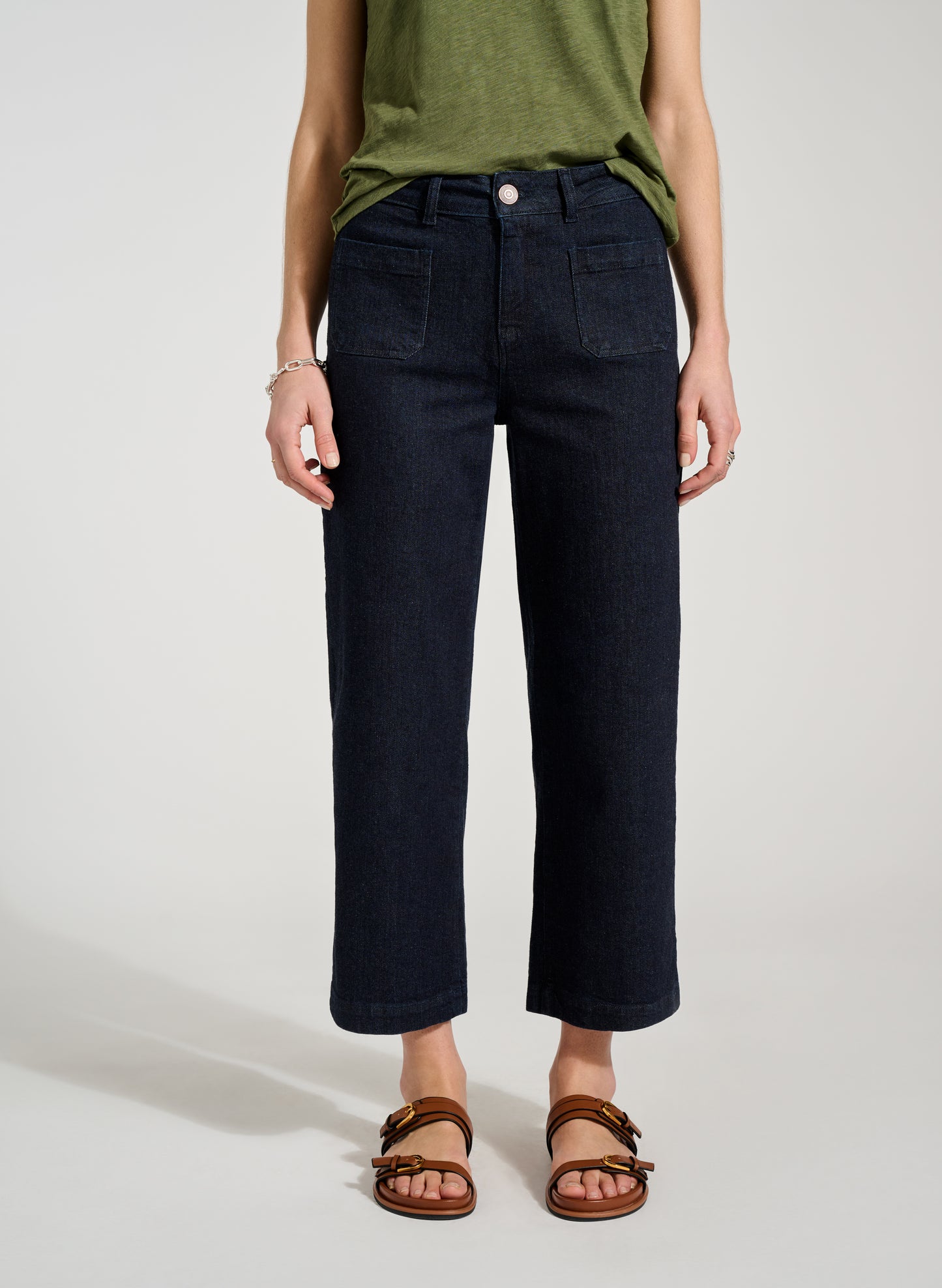 Baukjen Organic Denim Wide Crop Pocket Front Jeans