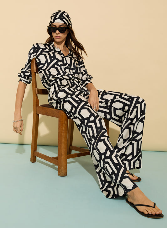 Kay Printed Satin Wide Leg Trousers