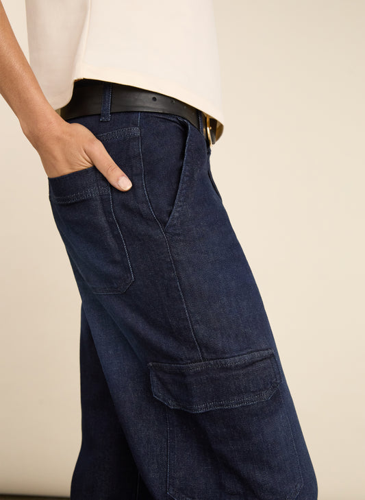 Organic Stretch Cotton Wide Leg Cargo Jeans