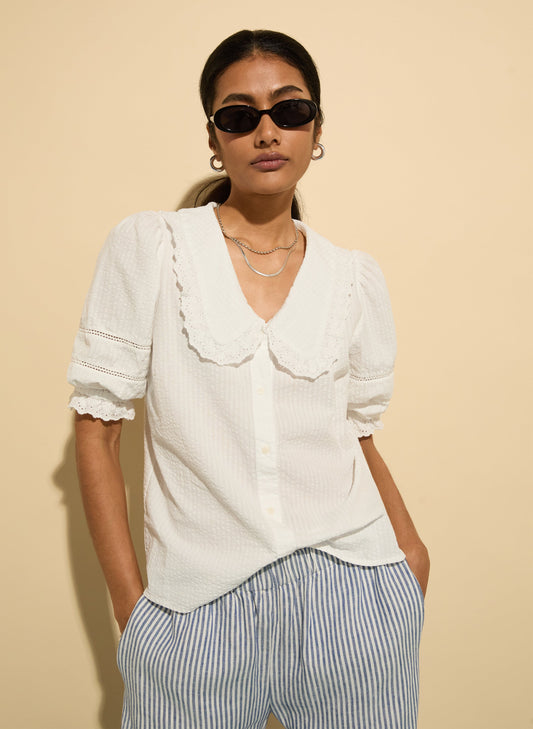 Marti Organic Cotton Broderie Detail Blouse