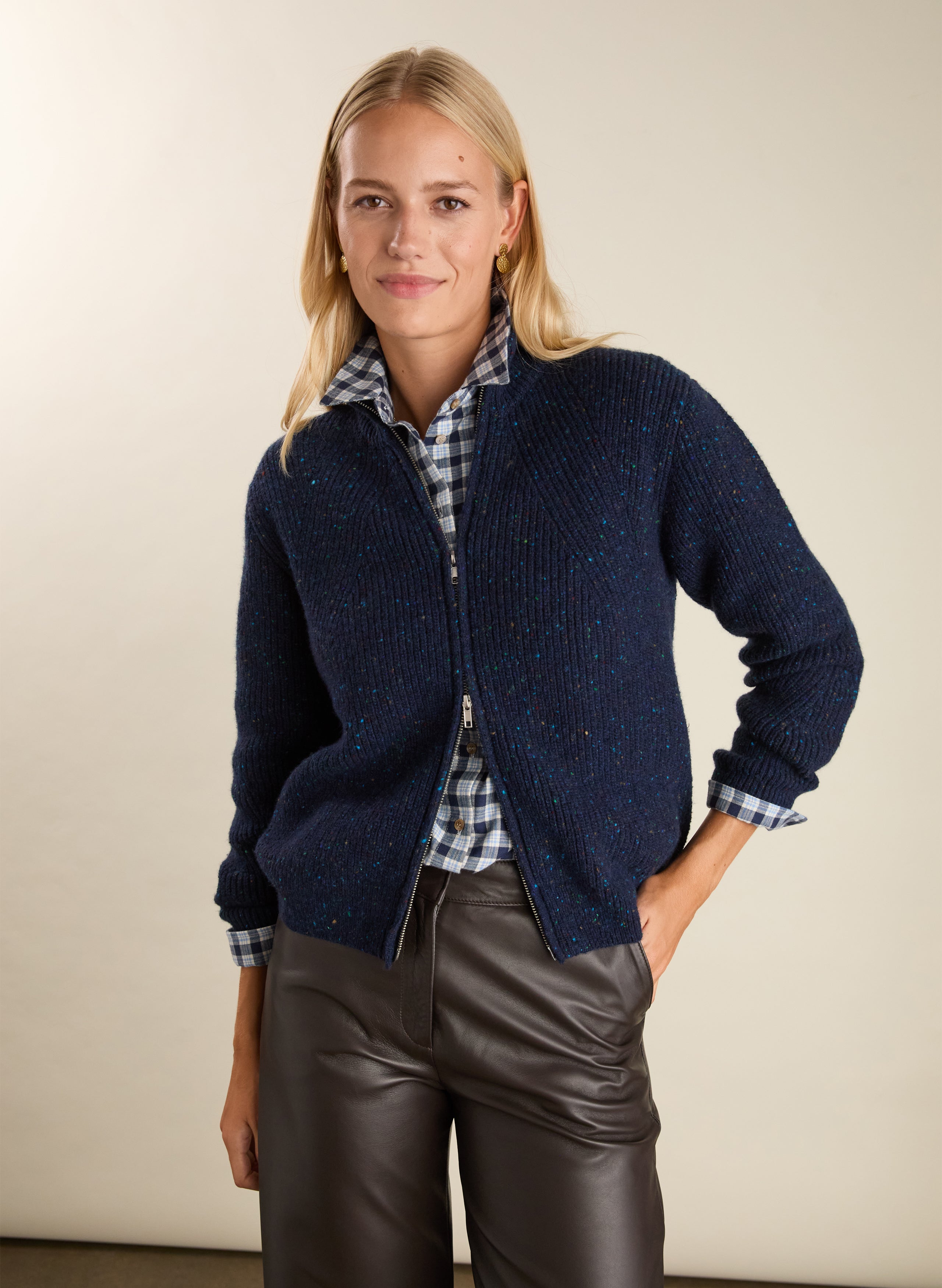 Lonnie Wool Blend Zip Cardigan - Navy | Baukjen