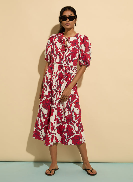 Amelie Organic Cotton Tie Midi Dress