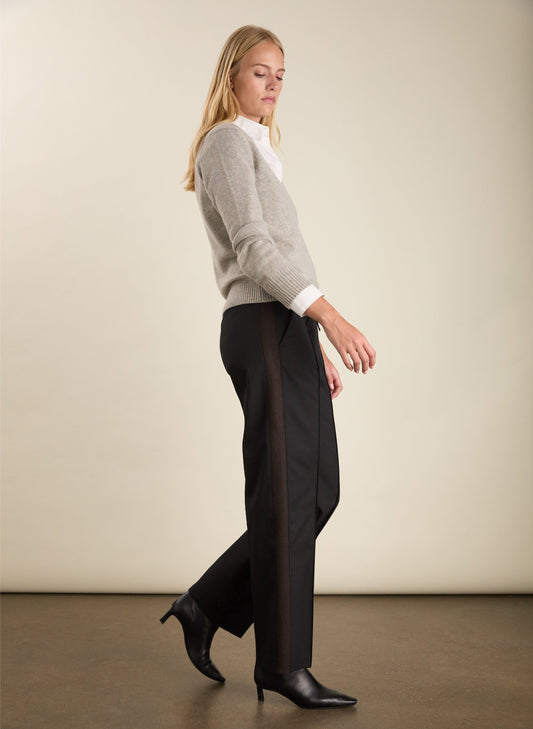 Donna Wool Blend Side Stripe Wide Leg Trousers