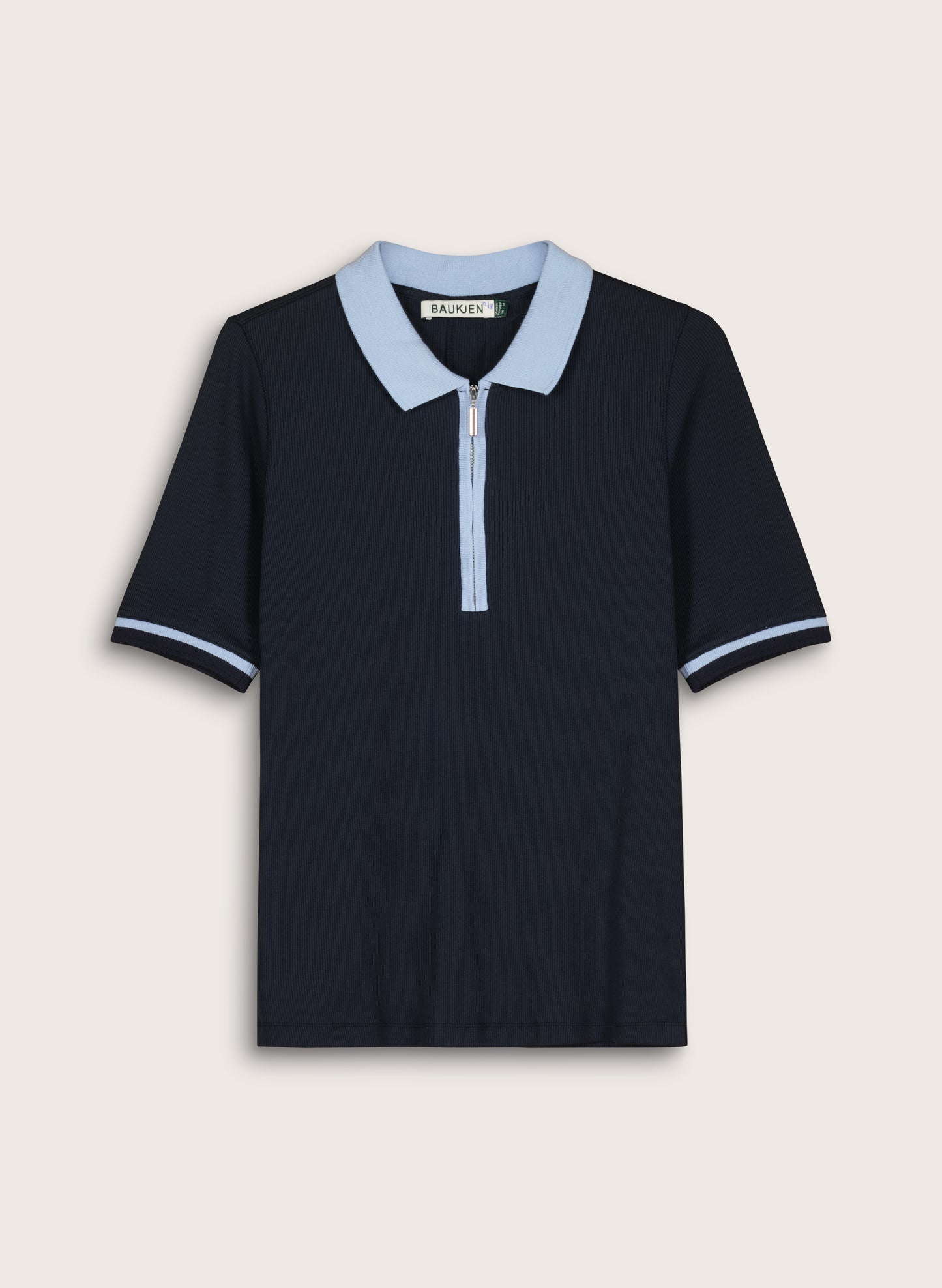 Lydia Organic Cotton Rib Zip Collar Top