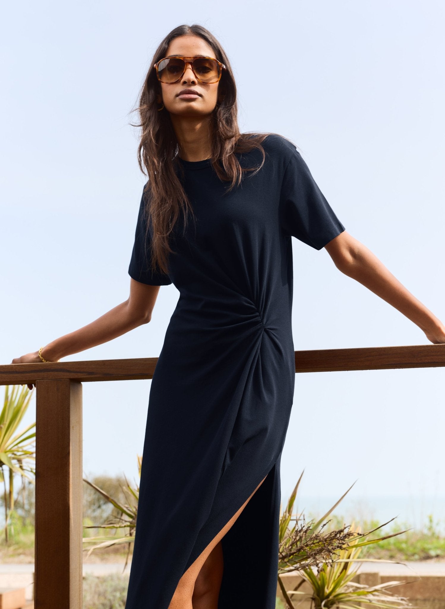 solid twisted design shirt dress Baukjen Alith T-Shirt Twist Classic Navy CAMO Colors:Harvest the Alith T Handmade Women's Barefoot Leather Brand: Ames Walker