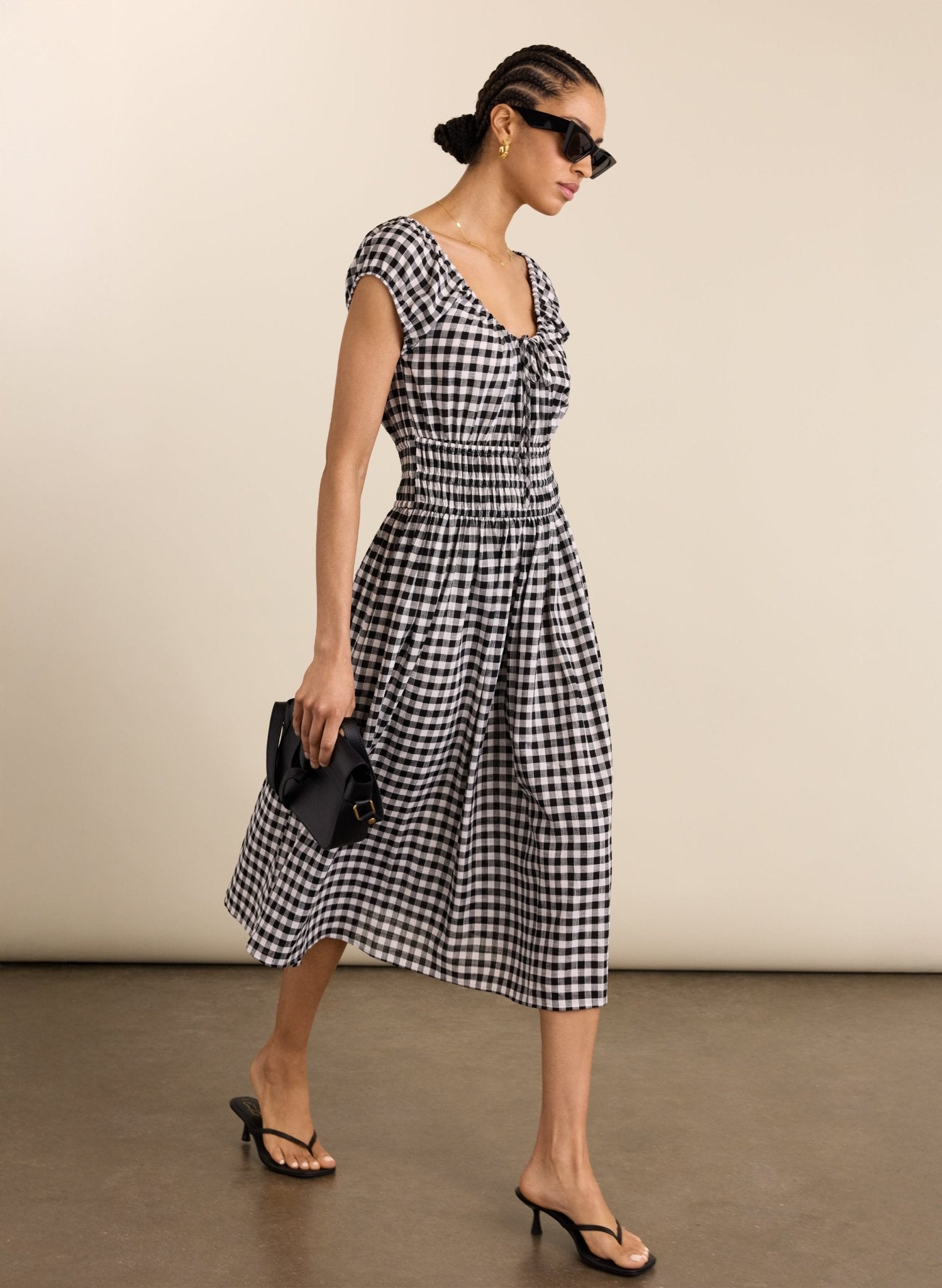 Emily Linen Gingham Midi Dress - Black & White | Baukjen Emily Linen Gingham Midi Dress - Black & White | Baukjen