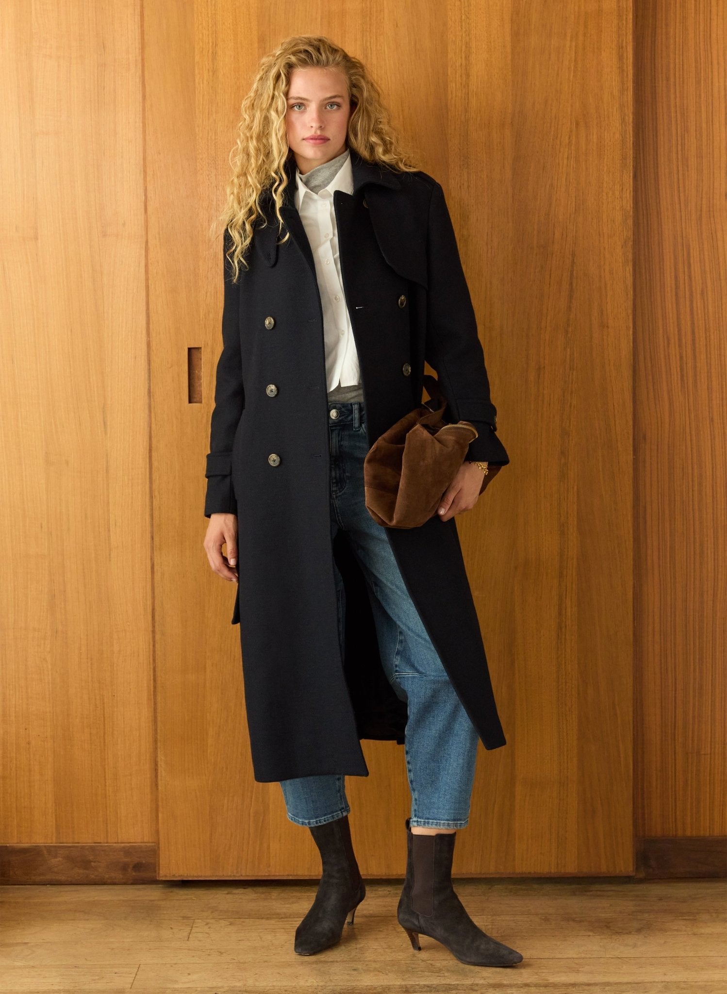 Ingrid Belted Wool Trench Coat - Classic Navy | Baukjen