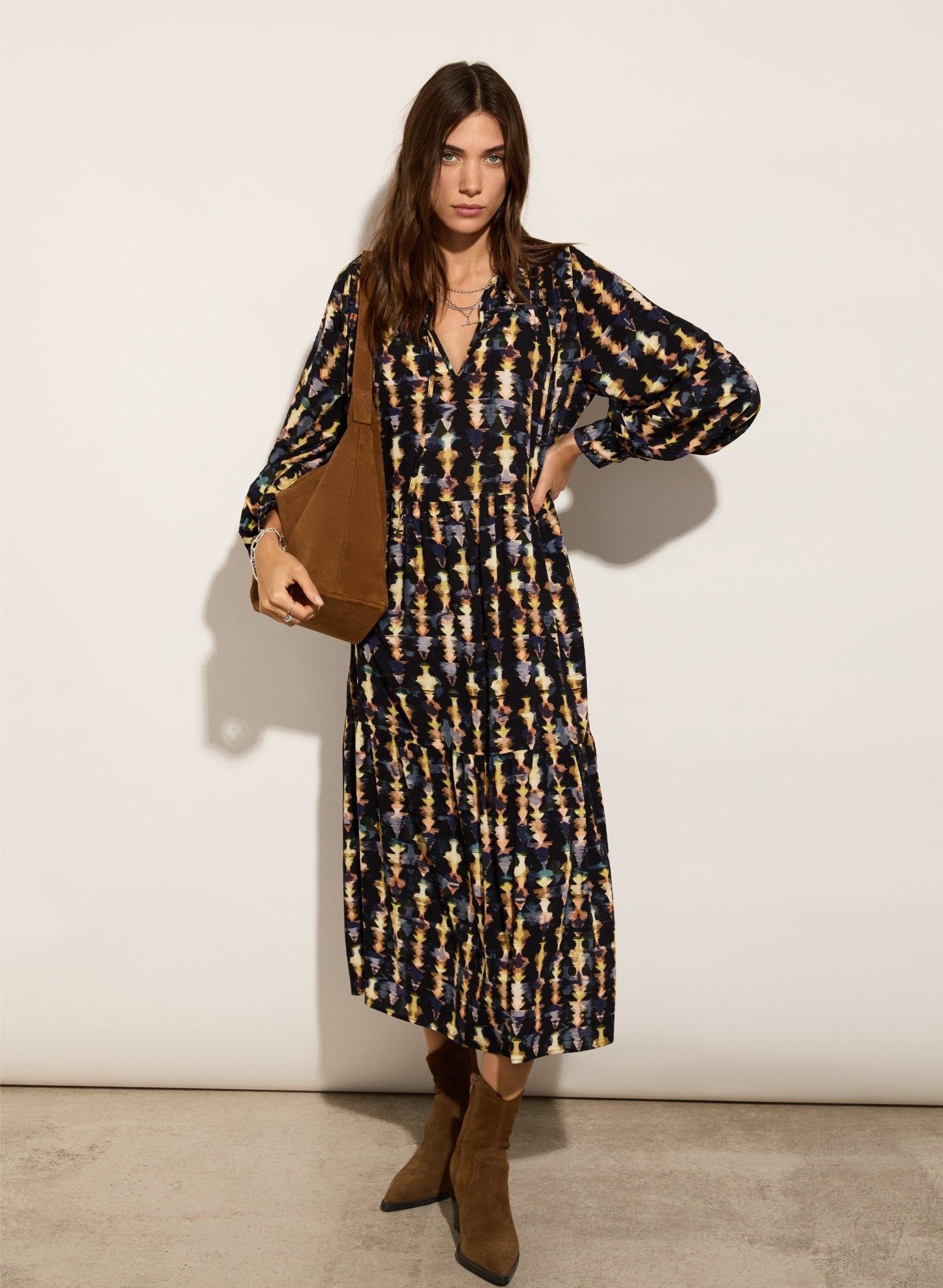 kalina midi dress Kalina Printed Midi Dress - Navy Texture