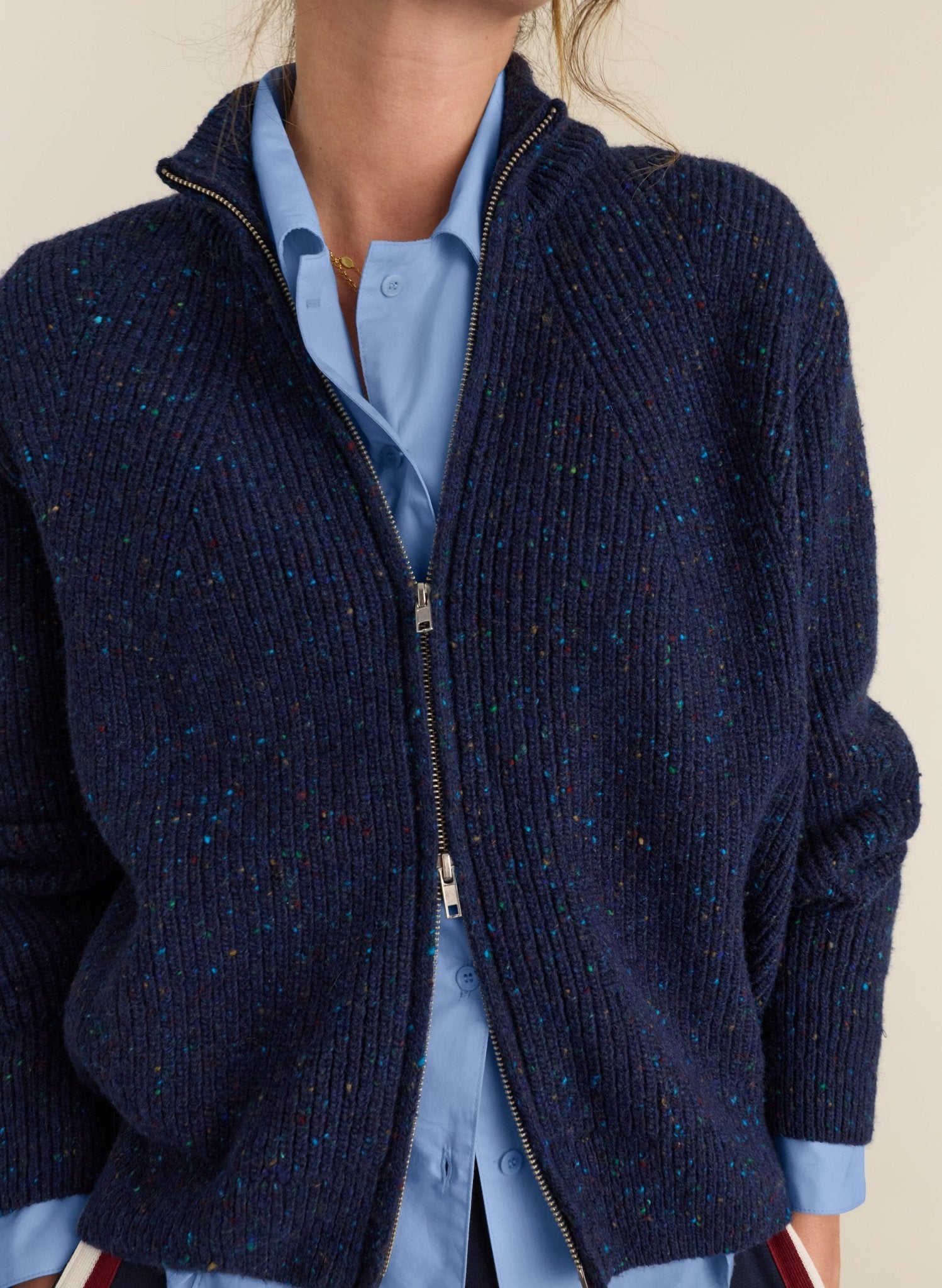 Lonnie Wool Blend Zip Cardigan - Navy | Baukjen