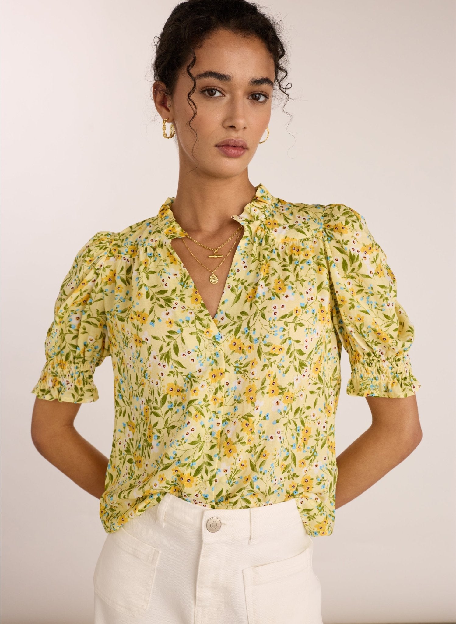 Nolan Printed Blouse - Yellow Trailing Floral | Baukjen