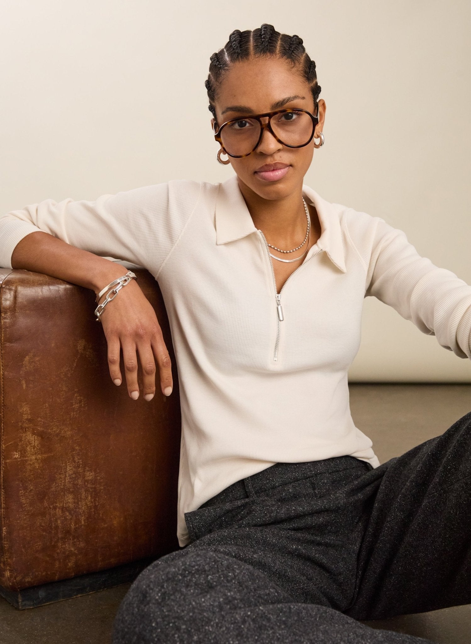 Organic Cotton Zip Collar Top - Antique White | Baukjen