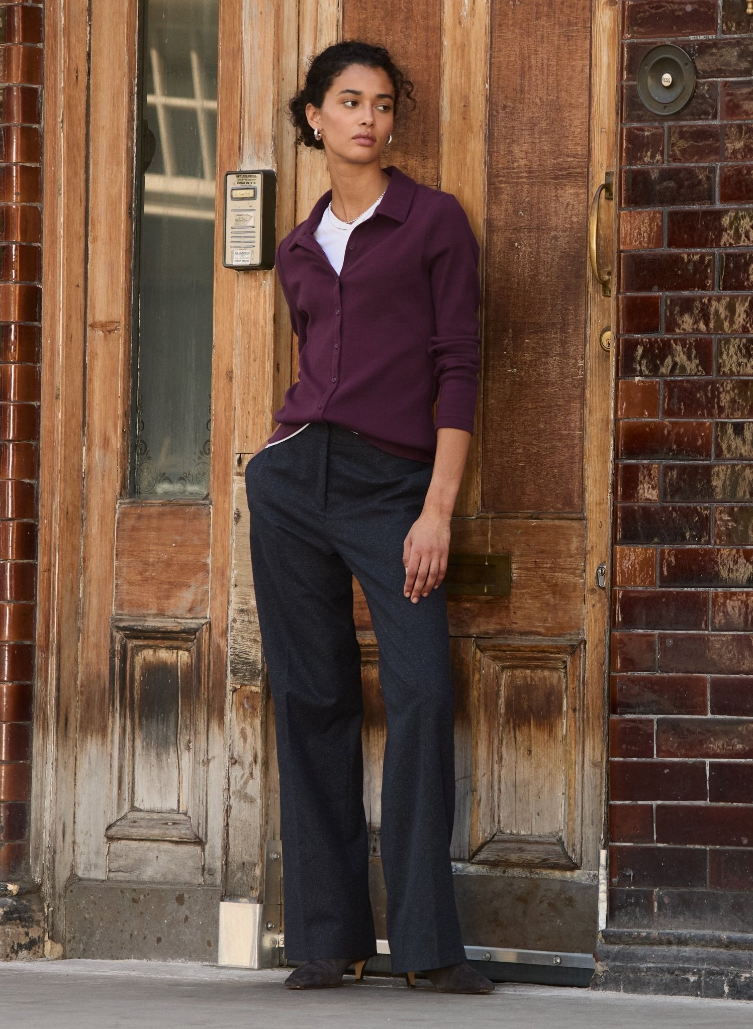 Petite Gwynnie Wool Blend Wide Leg Trousers - Navy Check