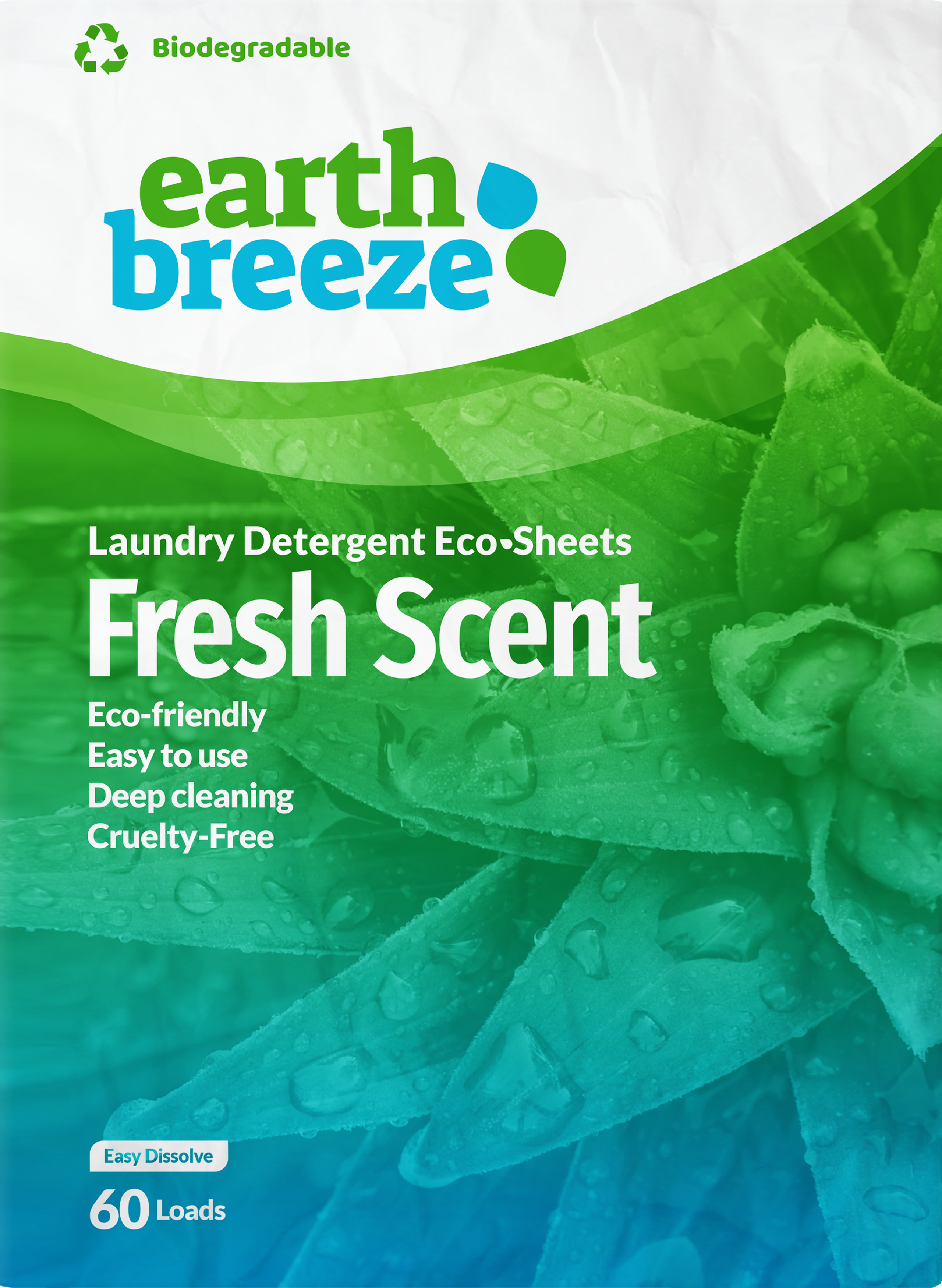 Eco Roots Fresh Breeze Scented Laundry Detergent Sheets, 64 Loads, Biodegradable, Compostable Packaging