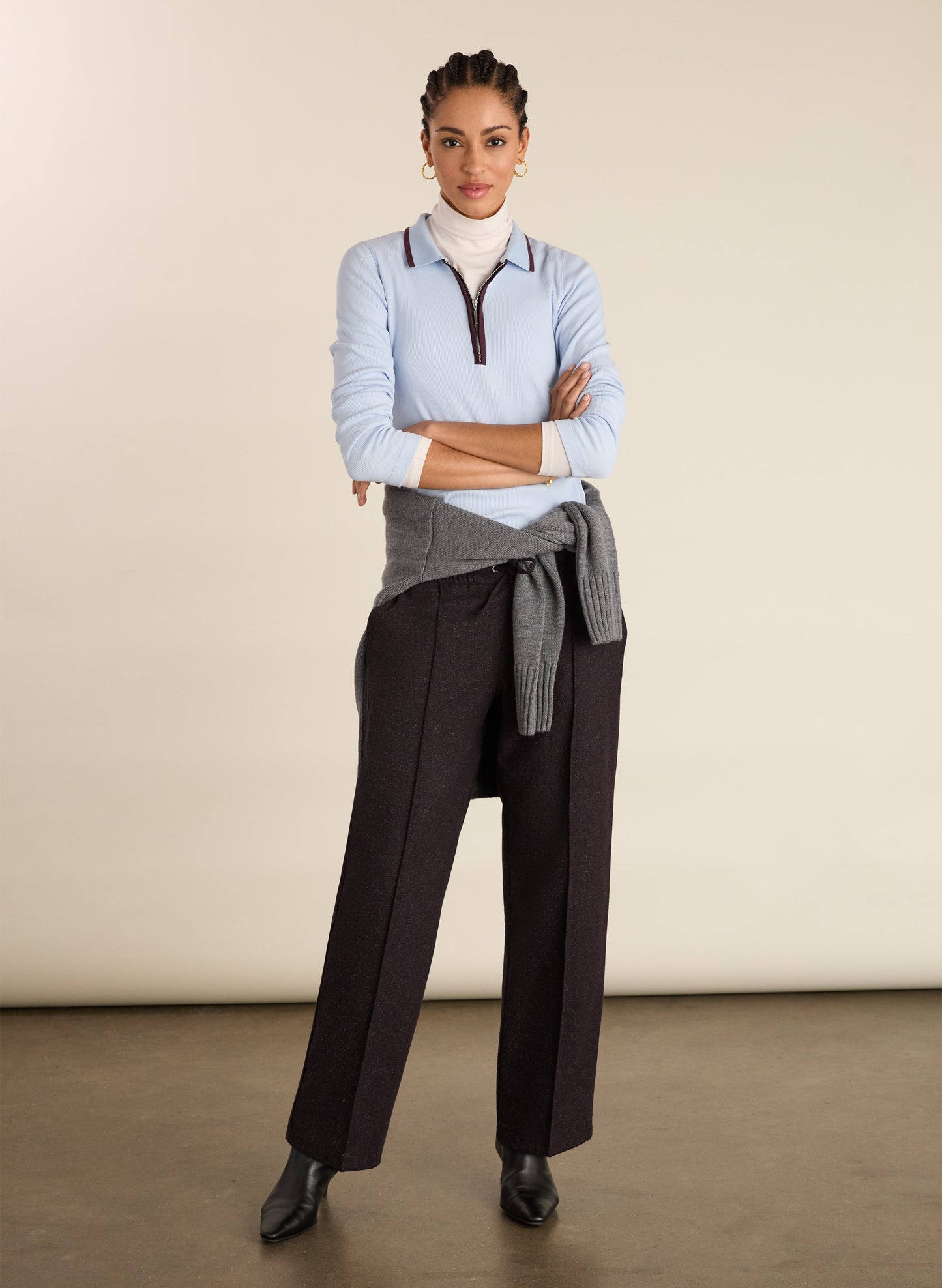 Joely Organic Cotton Rib Zip Collar Top