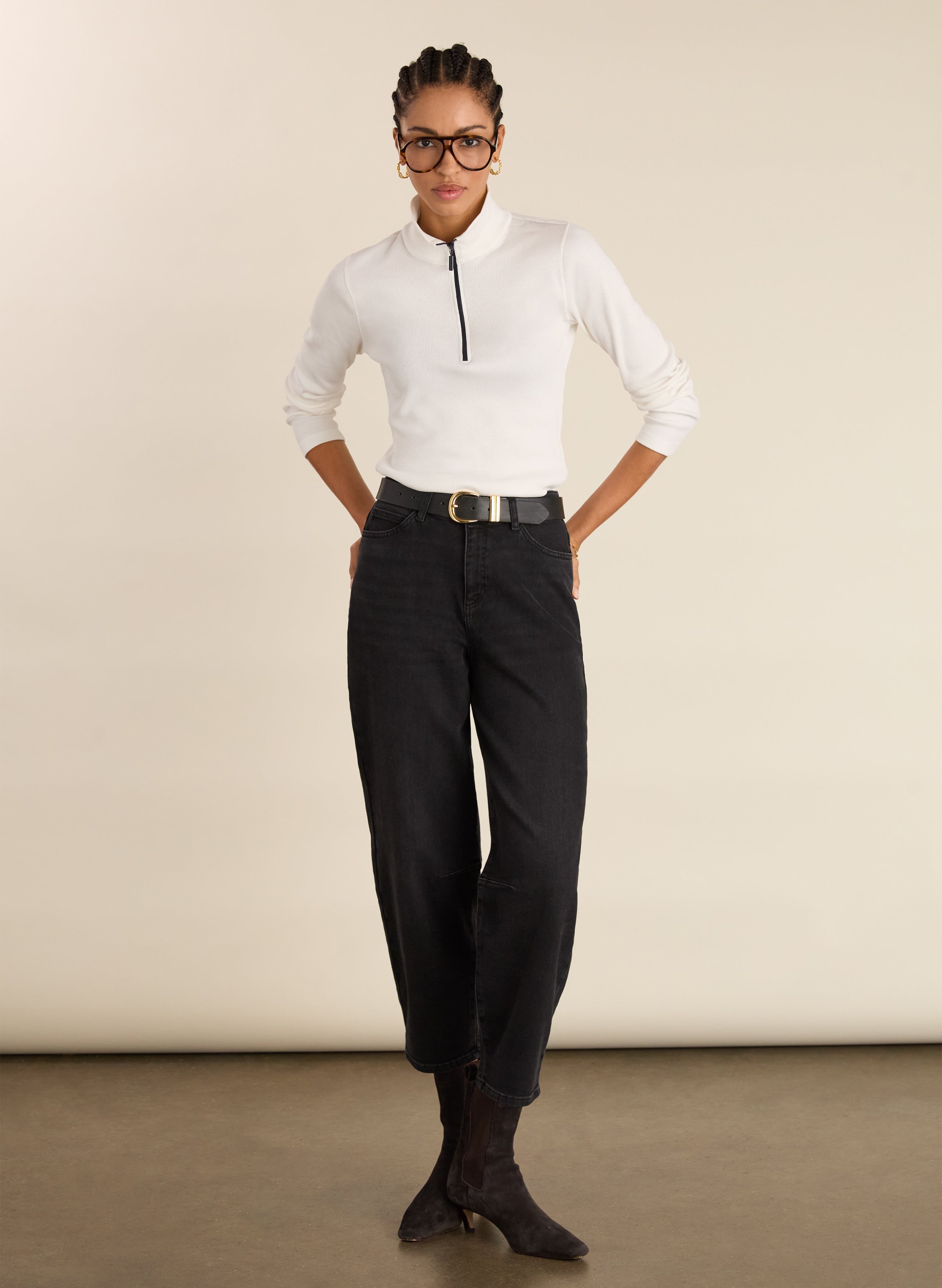 Clayton Organic Cotton Zip Turtleneck Top