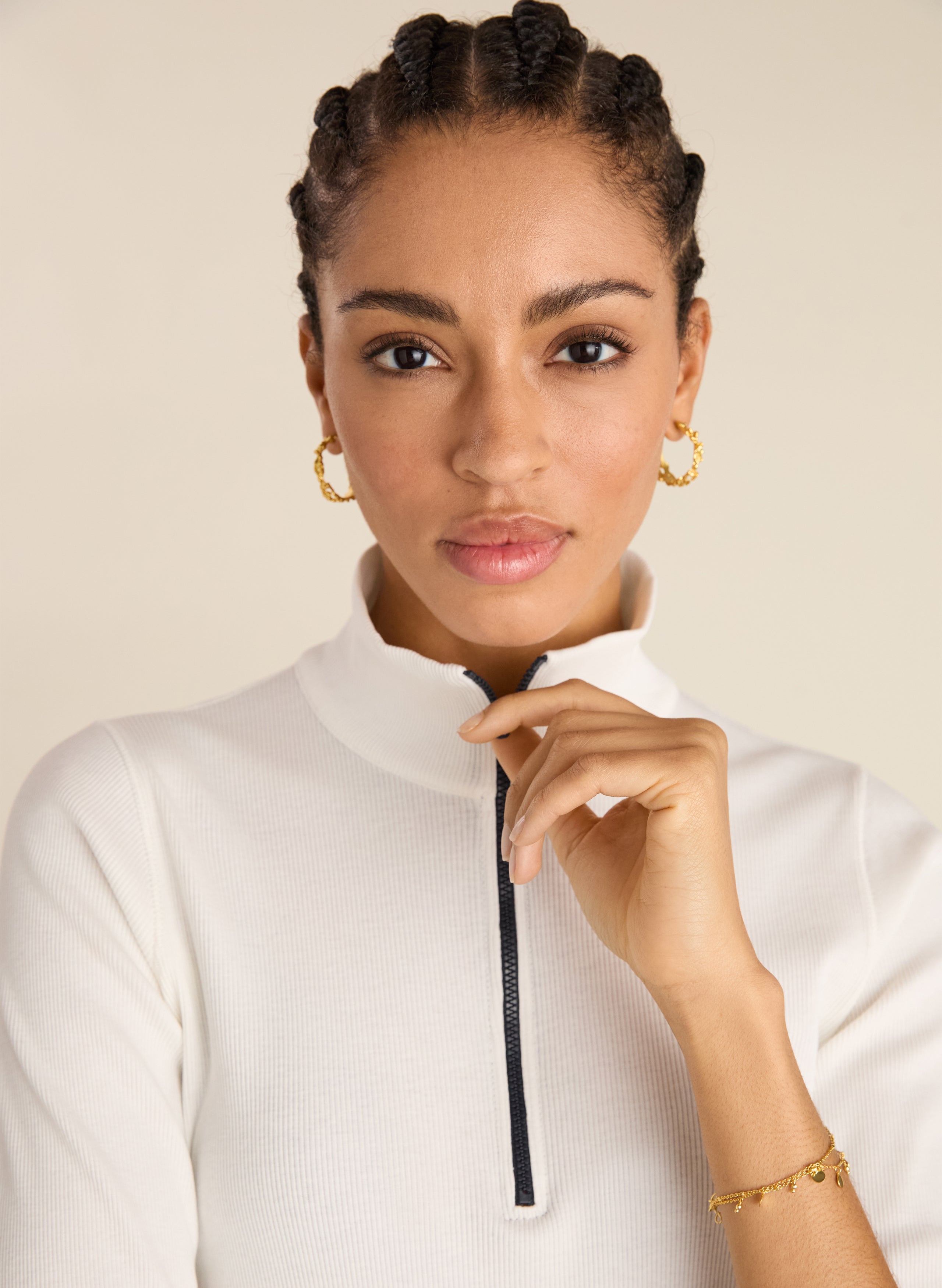 Clayton Organic Cotton Zip Turtleneck Top