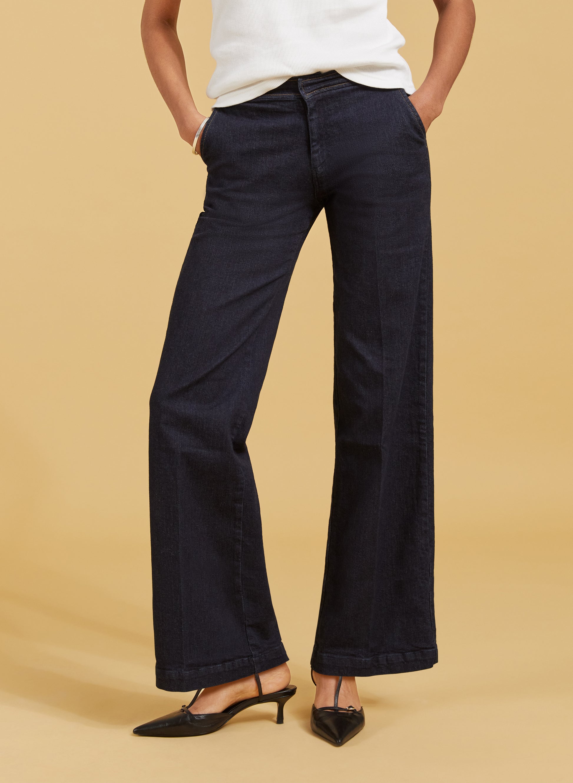 Margot Organic Cotton Stretch Wide Leg Jeans - Dark Denim | Baukjen