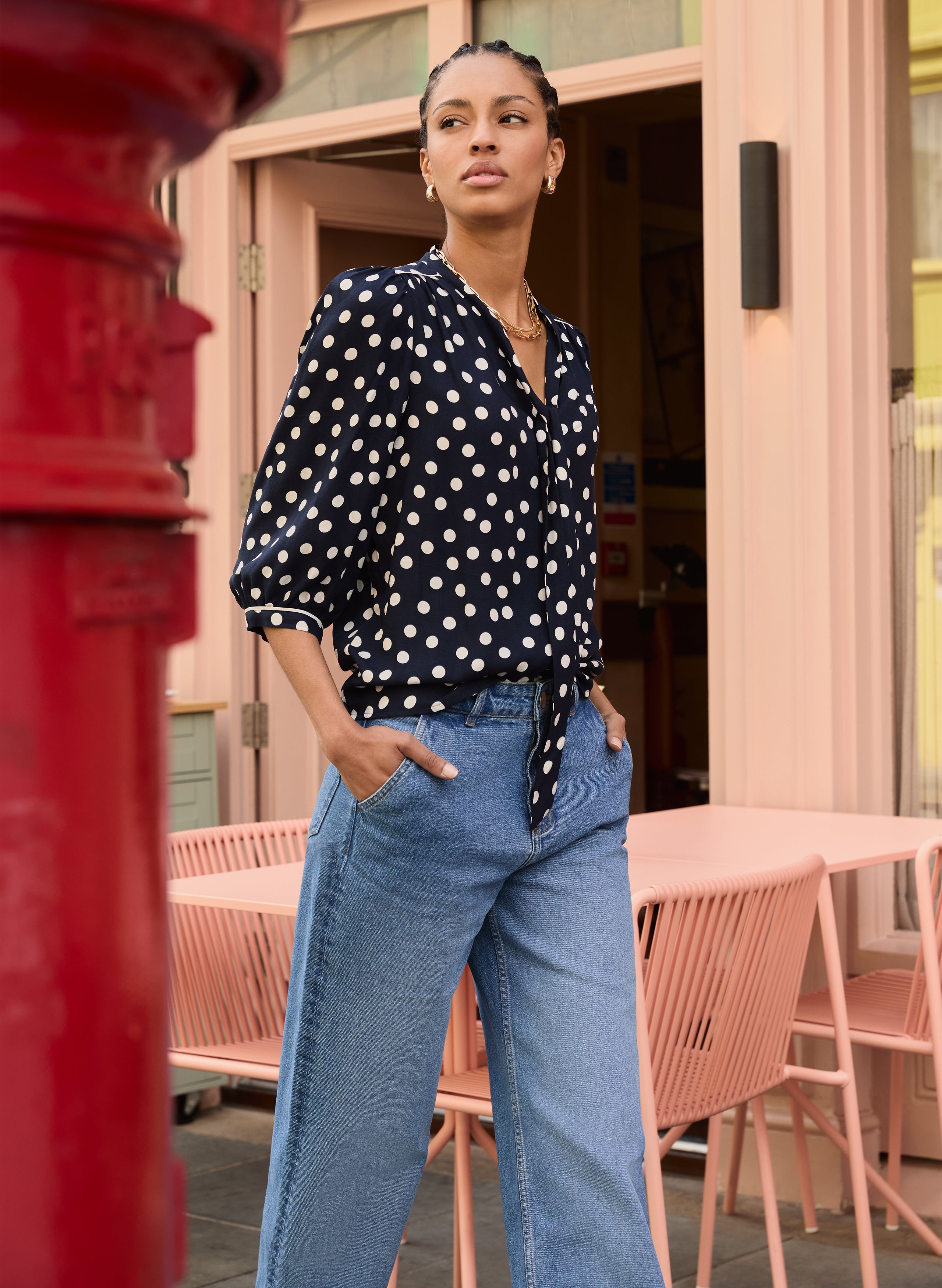 Amalie Printed Tie Neck Blouse