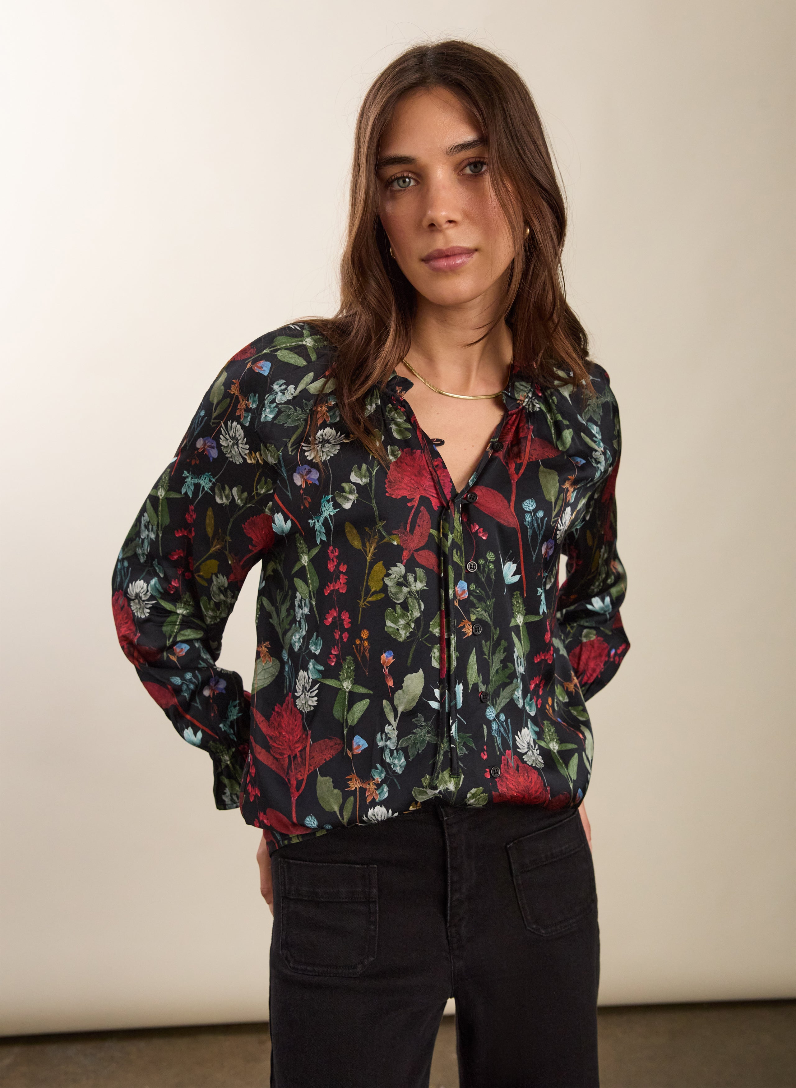 Jasmine Printed Tie Neck Satin Blouse