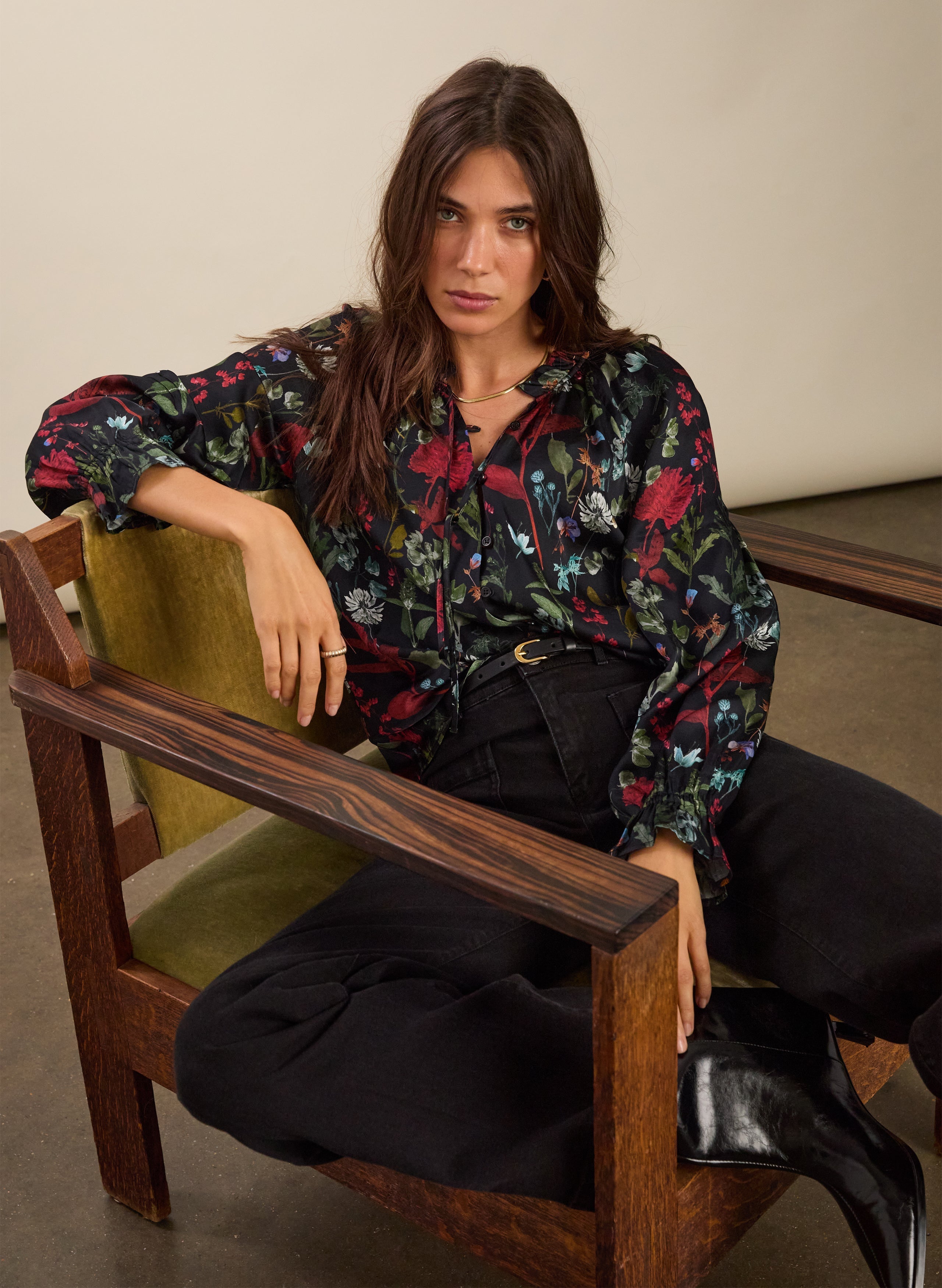 Jasmine Printed Tie Neck Satin Blouse