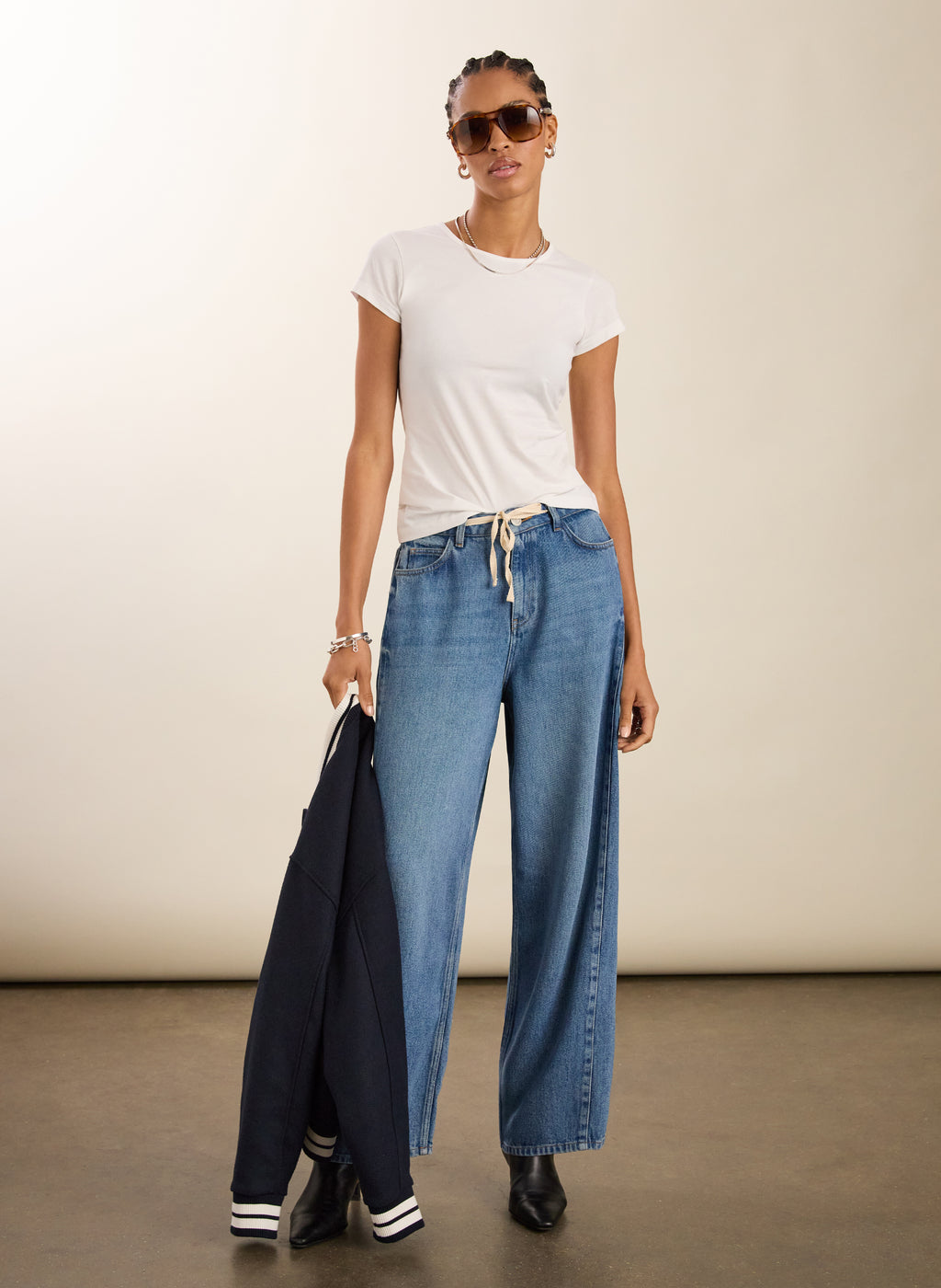 Petite Leonor Tie Front Wide Leg Jeans