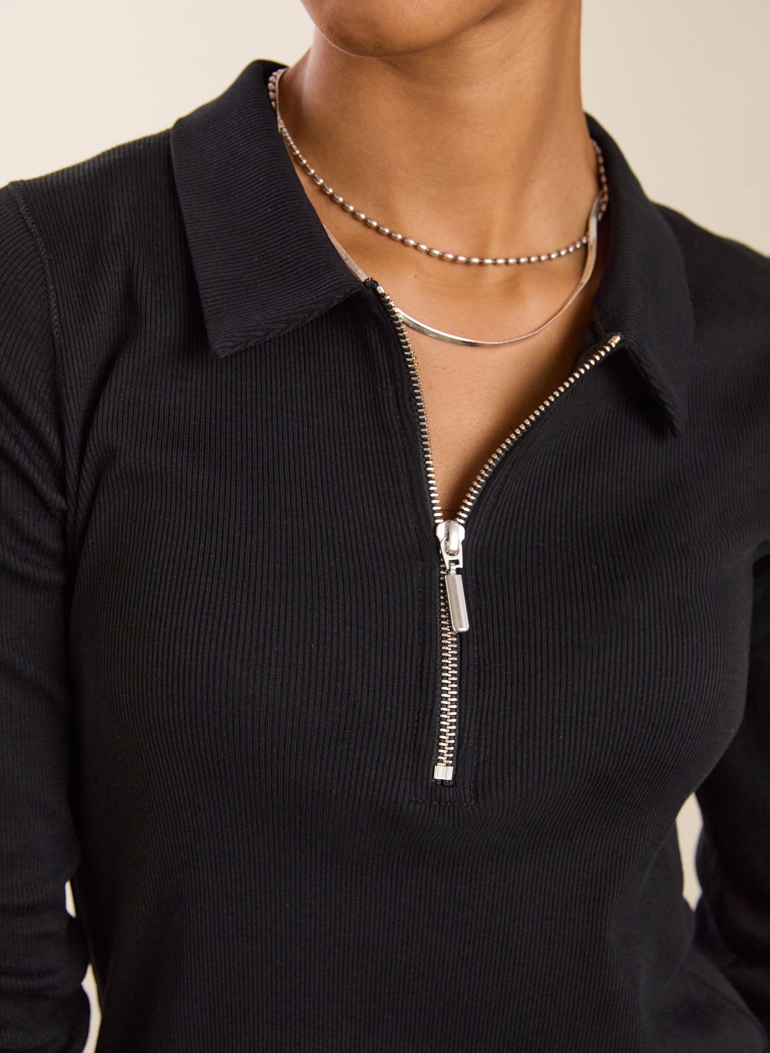 Organic Cotton Zip Collar Top