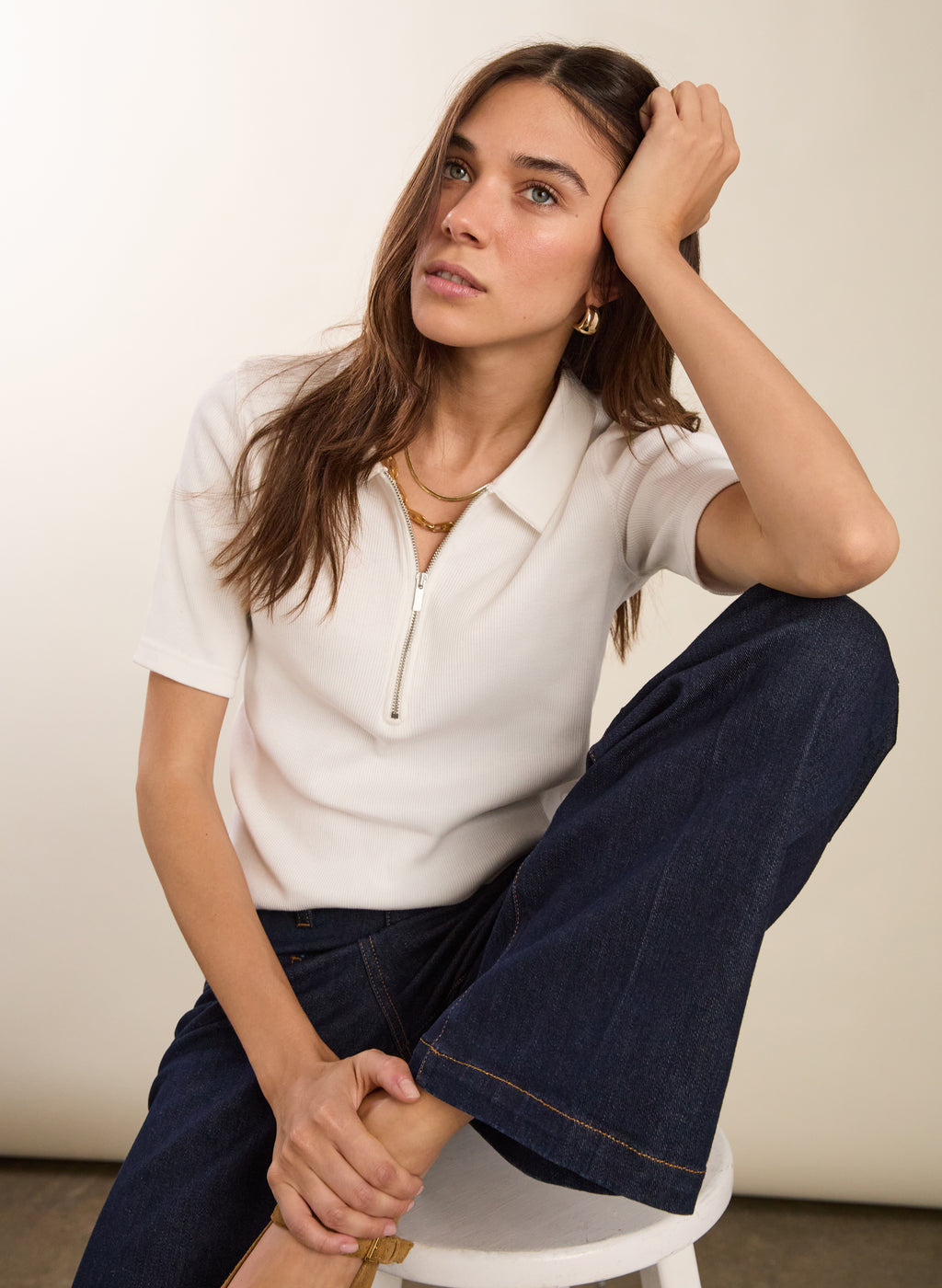 Ivy Organic Rib Zip Collar Top