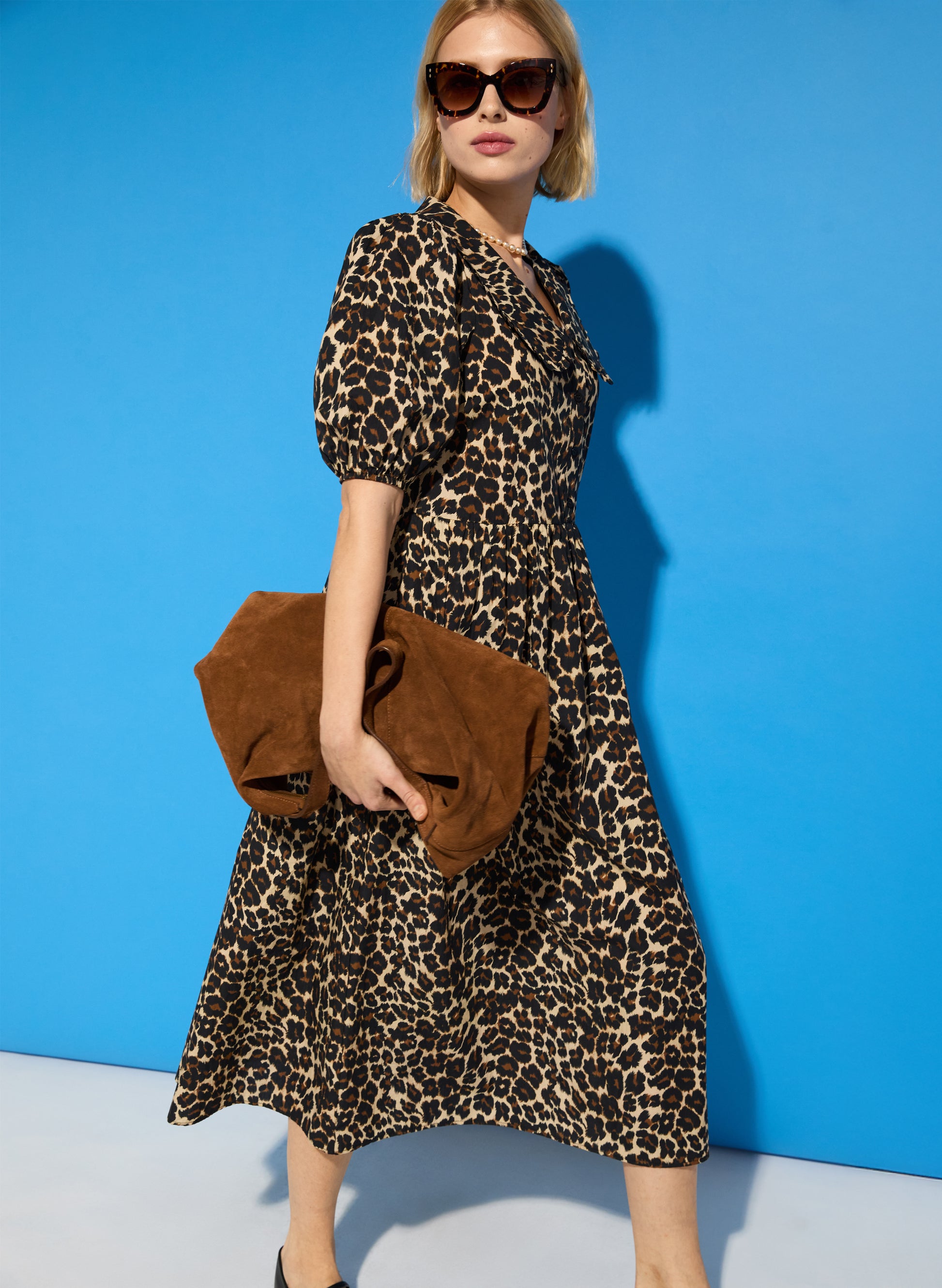 Imogen Organic Cotton Printed Midi Dress Brown Leopard Baukjen