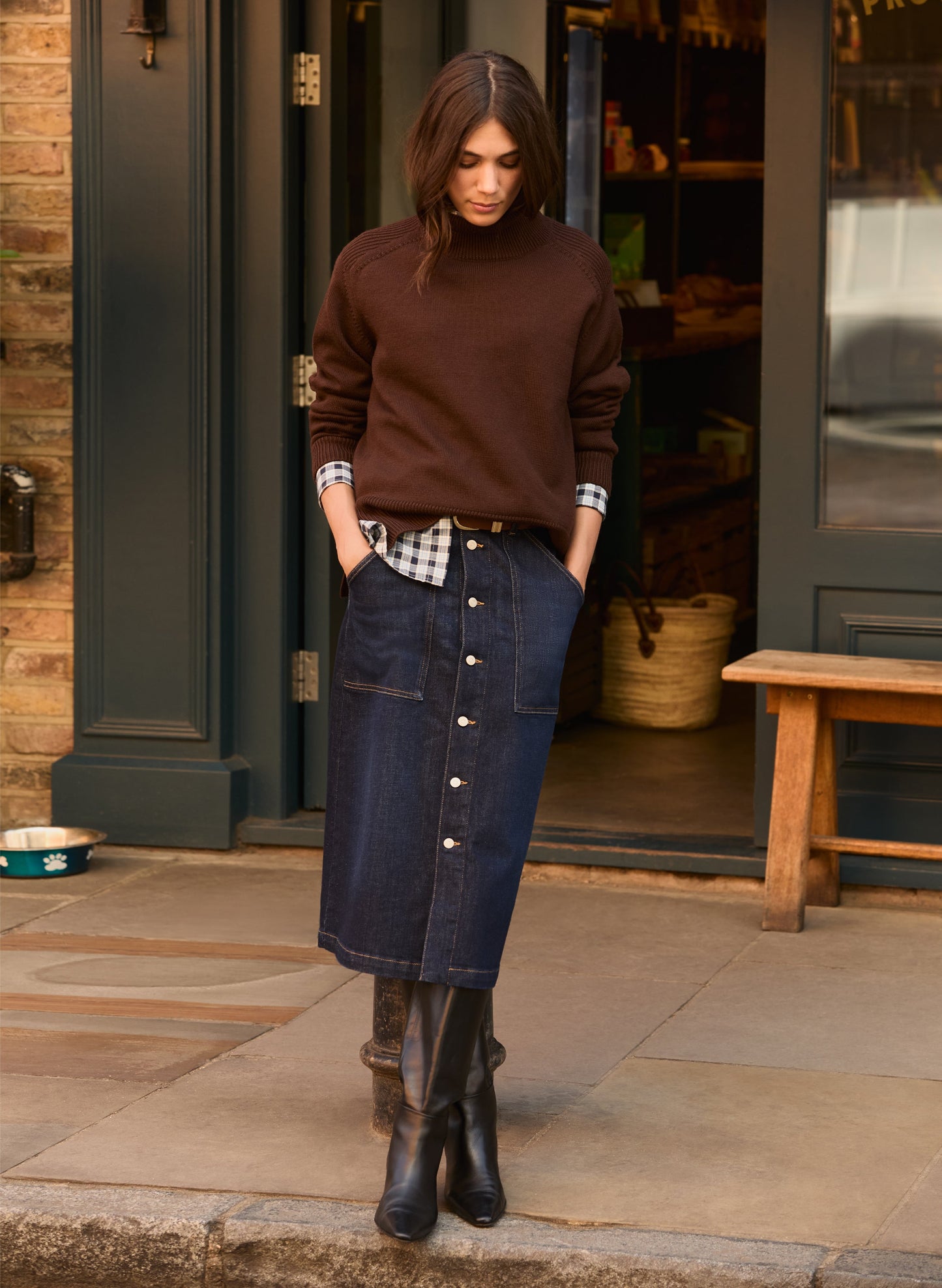 Bobbie Organic Cotton Stretch Denim Midi Skirt