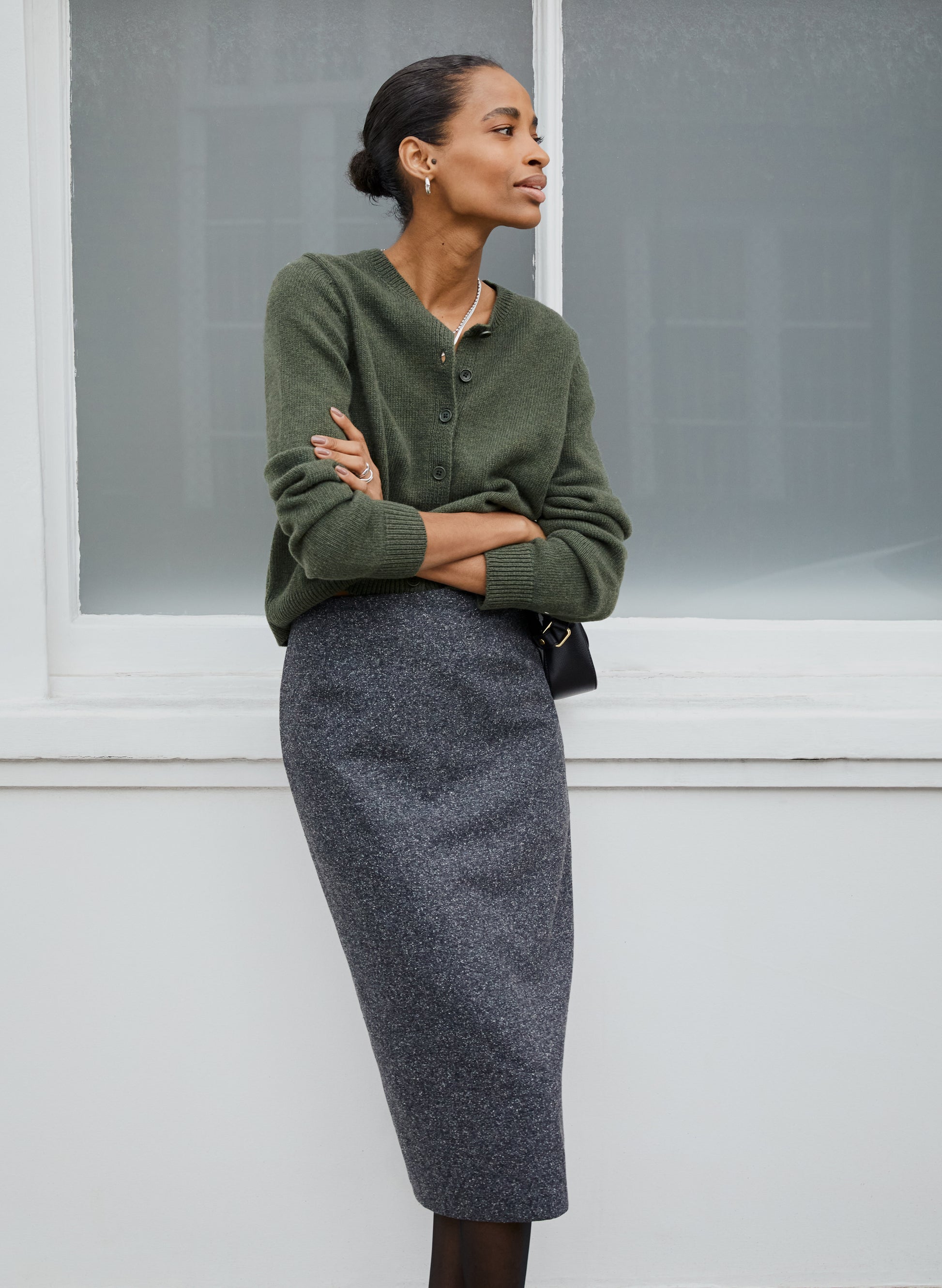 Eliza Wool Blend Tailored Pencil Skirt Grey Baukjen
