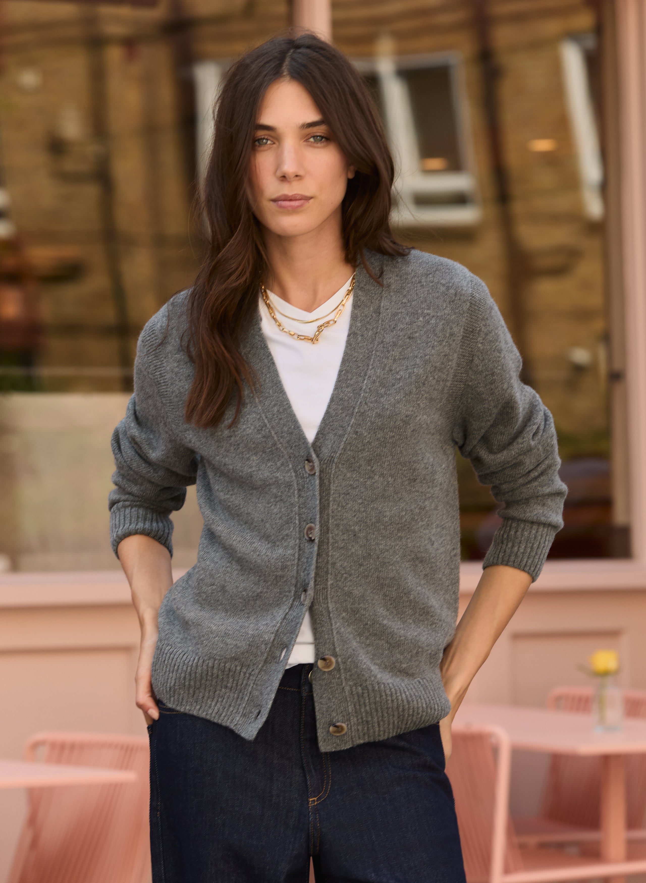 Celine V-neck Wool Blend Cardigan