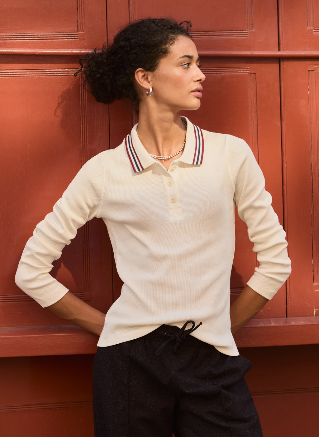 Cameron Organic Cotton Stripe Collar Top