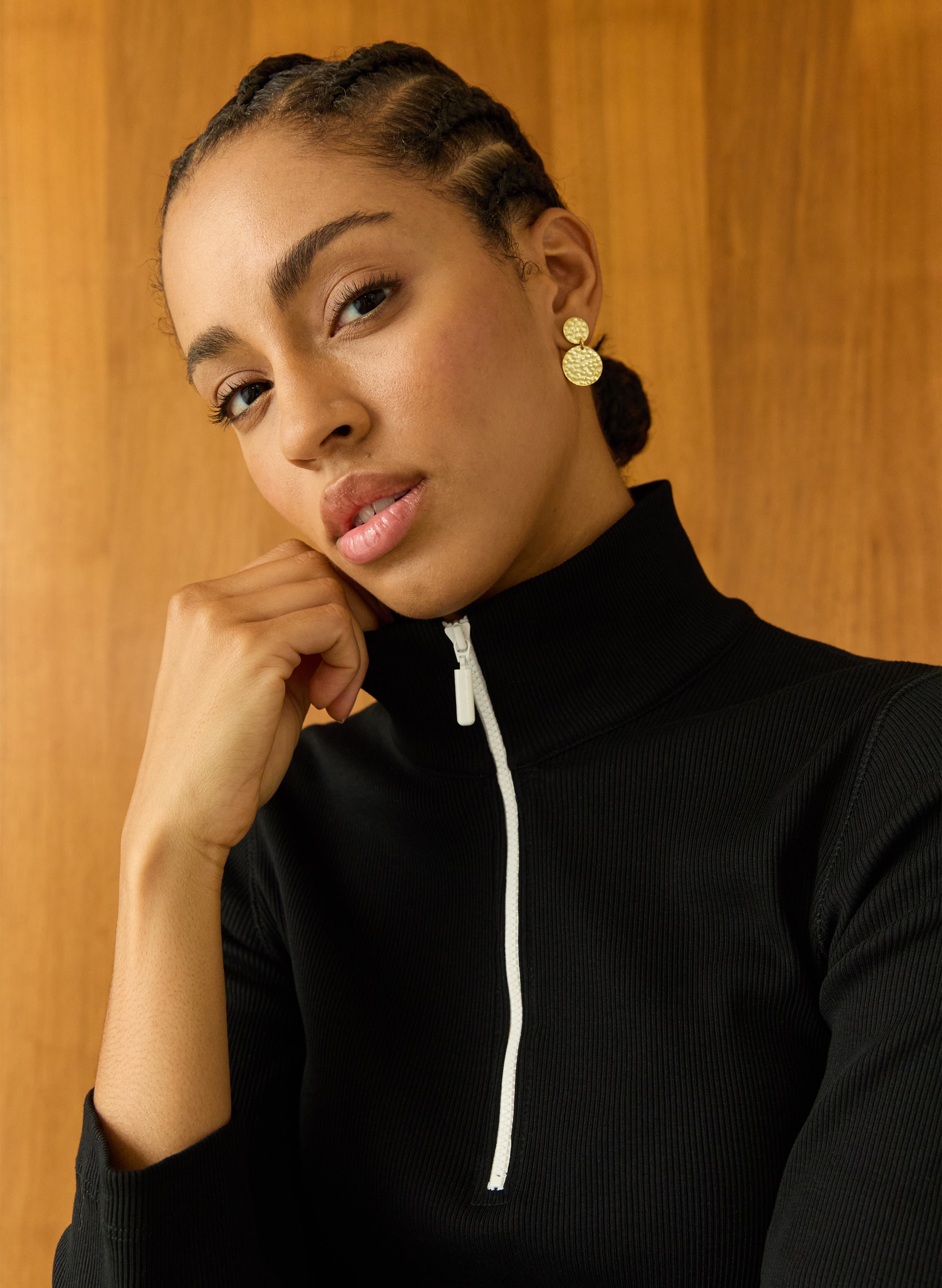 Clayton Organic Cotton Zip Turtleneck Top - Caviar Black