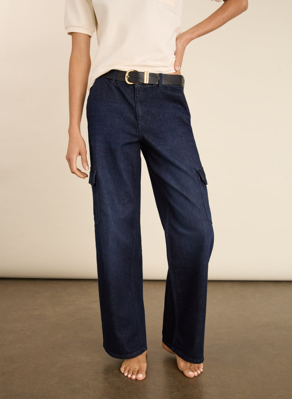 Organic Stretch Cotton Wide Leg Cargo Jeans