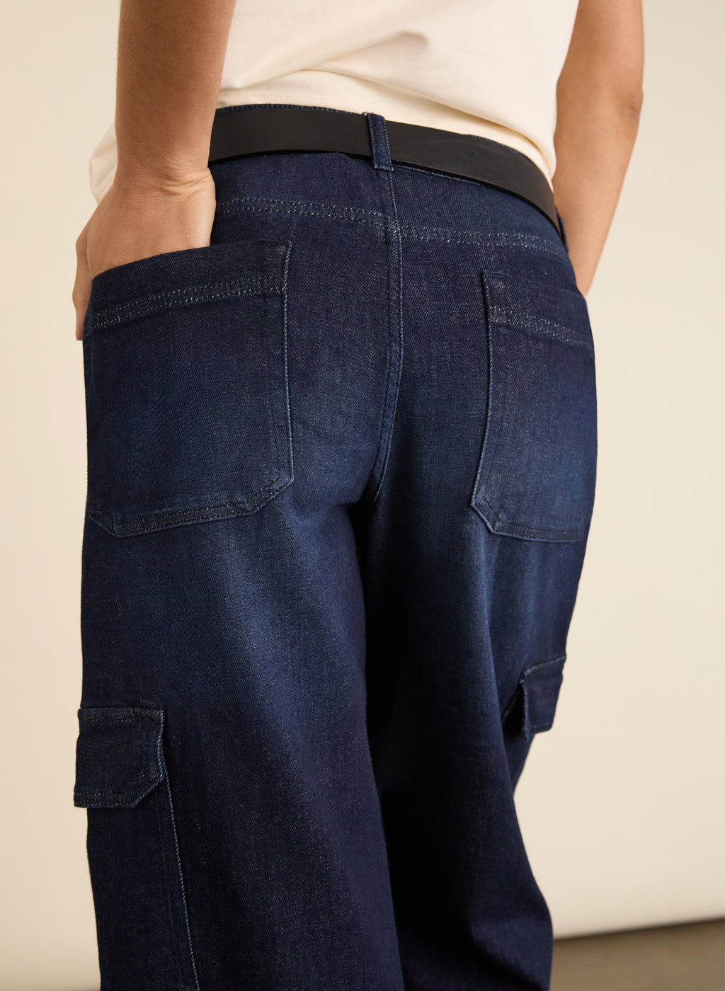 Organic Stretch Cotton Wide Leg Cargo Jeans