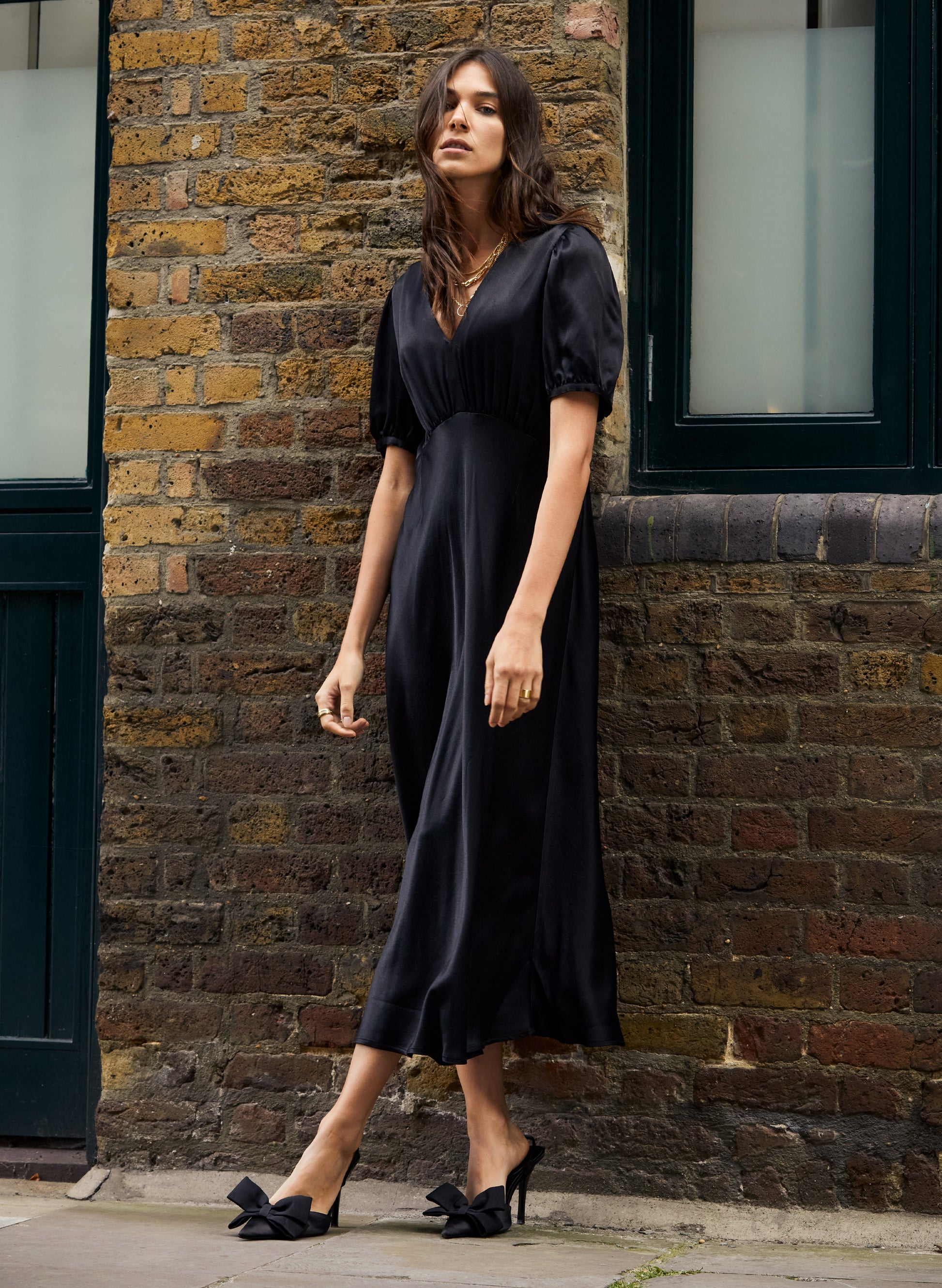 Corporate Dress V Neck Women's Solid Color V-Neck Long Sleeve