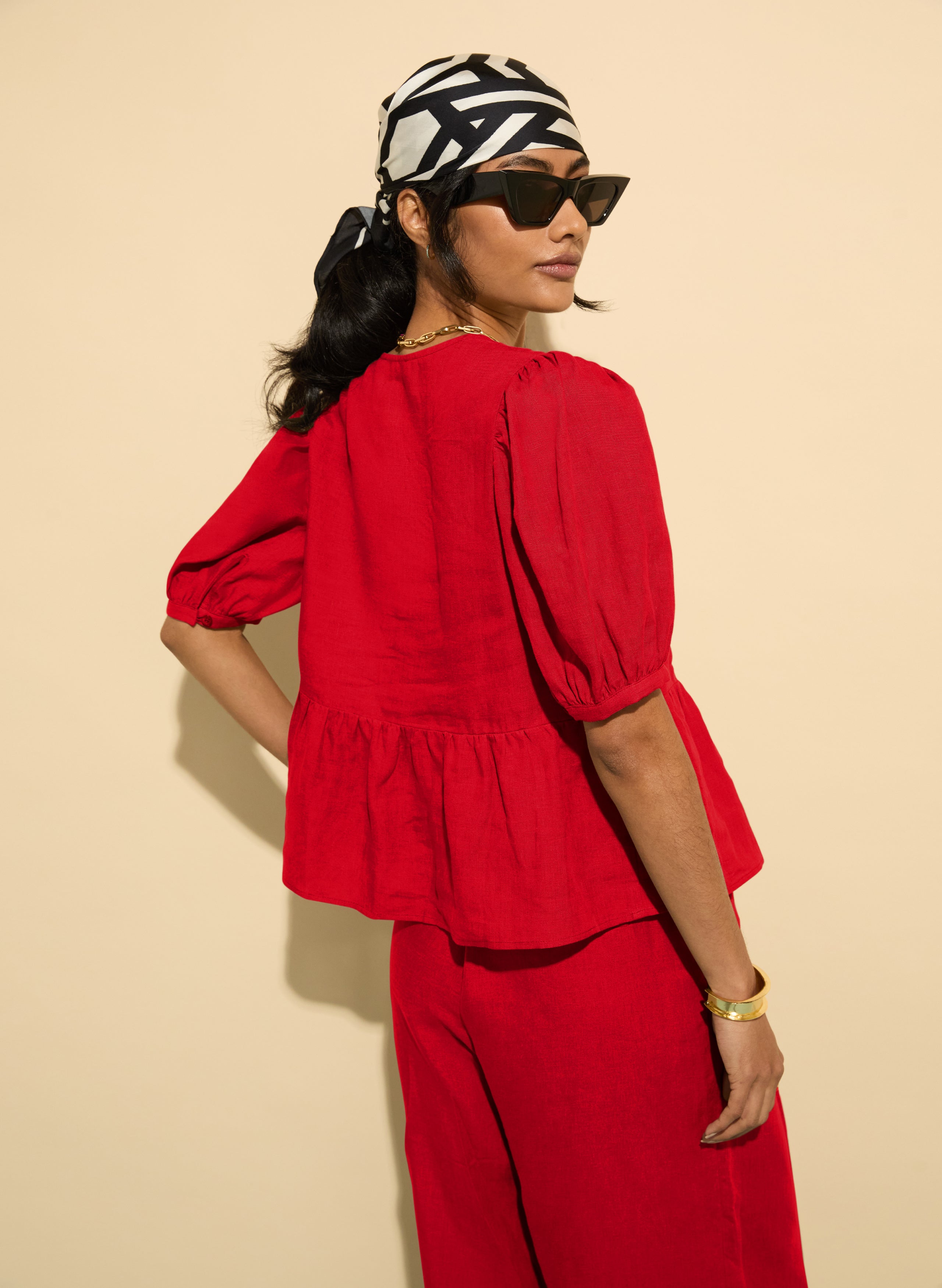 Marylinn Linen Tie Detail Blouse