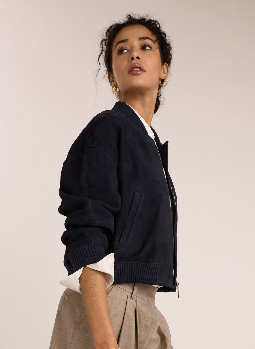 Quinn Suede Cropped Bomber Jacket