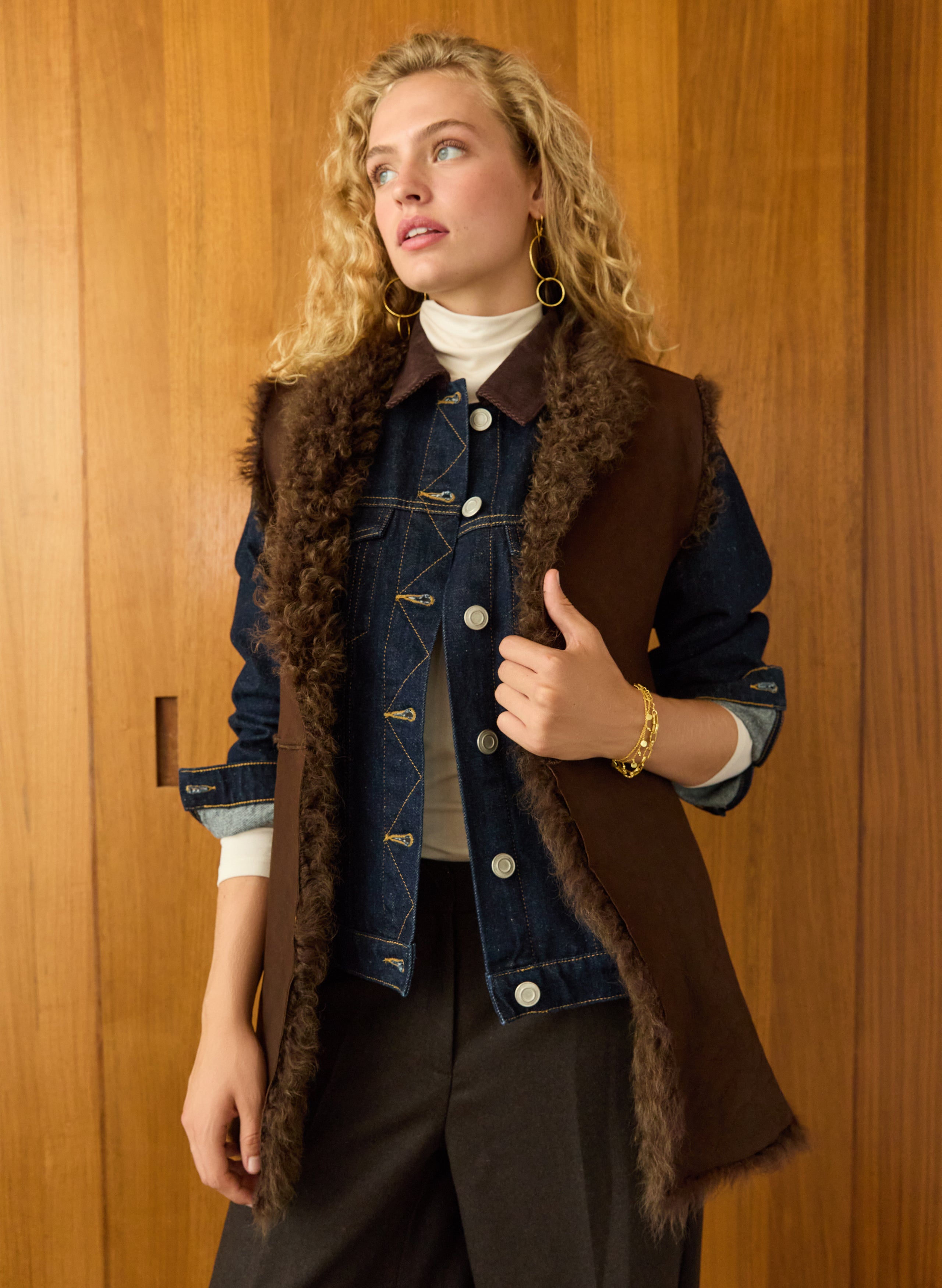 Ardi Shearling Gilet Vest - Cappucino | Baukjen