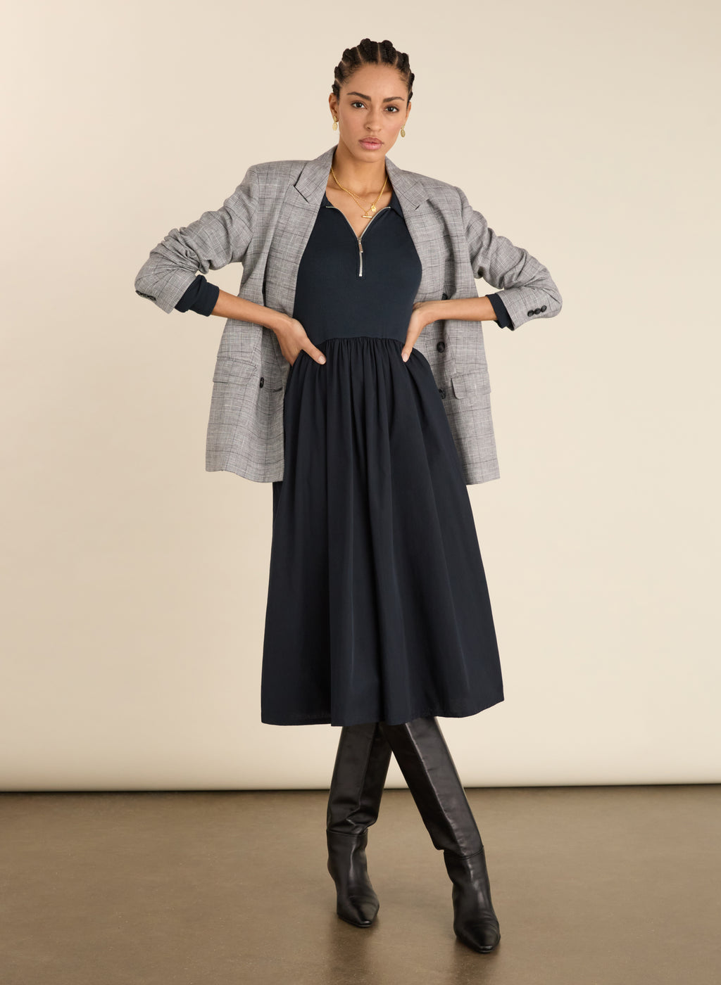 Kate Fabric Mix Zip Collar Dress