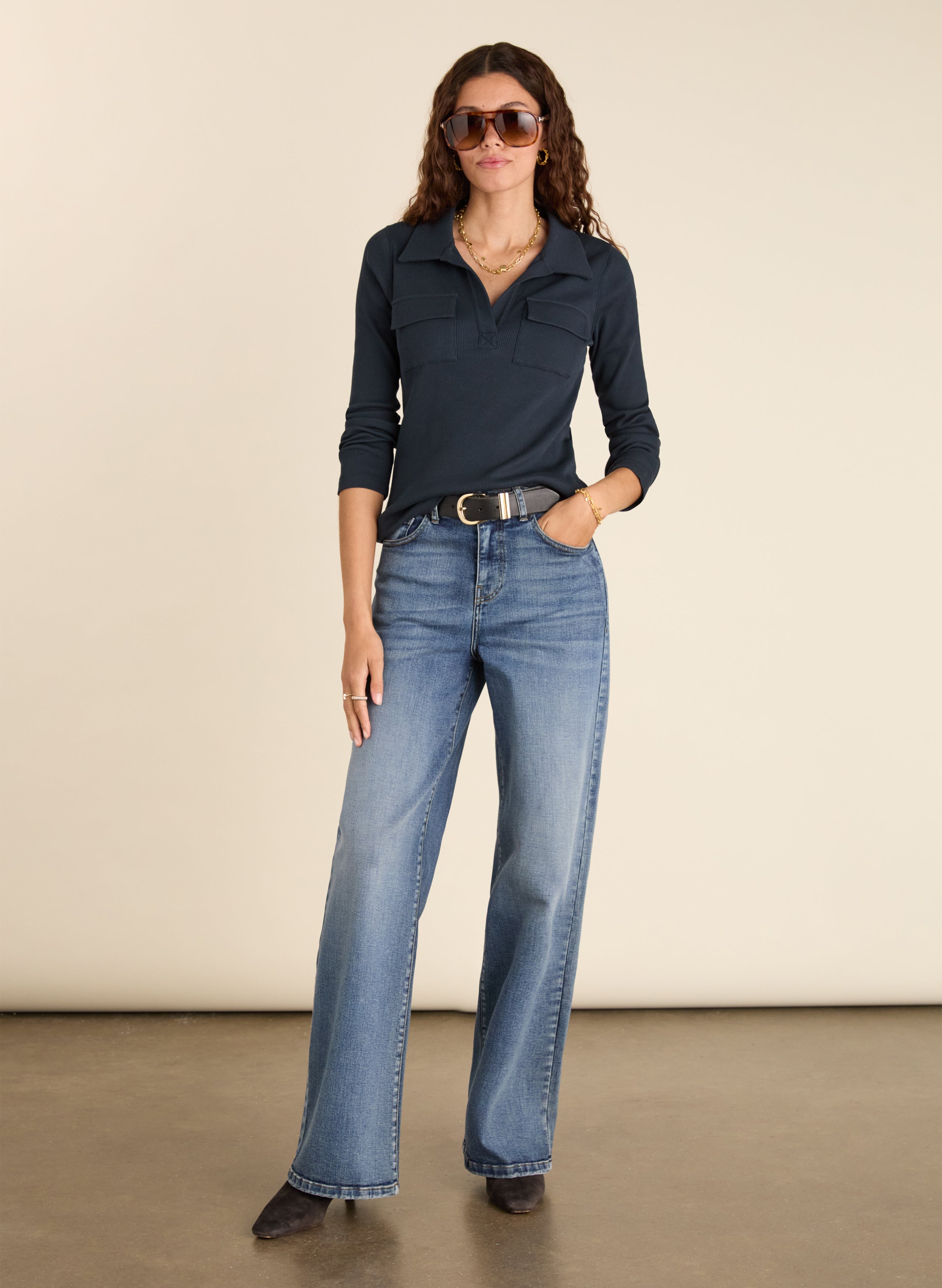 Allie Organic Cotton Rib Collar Top