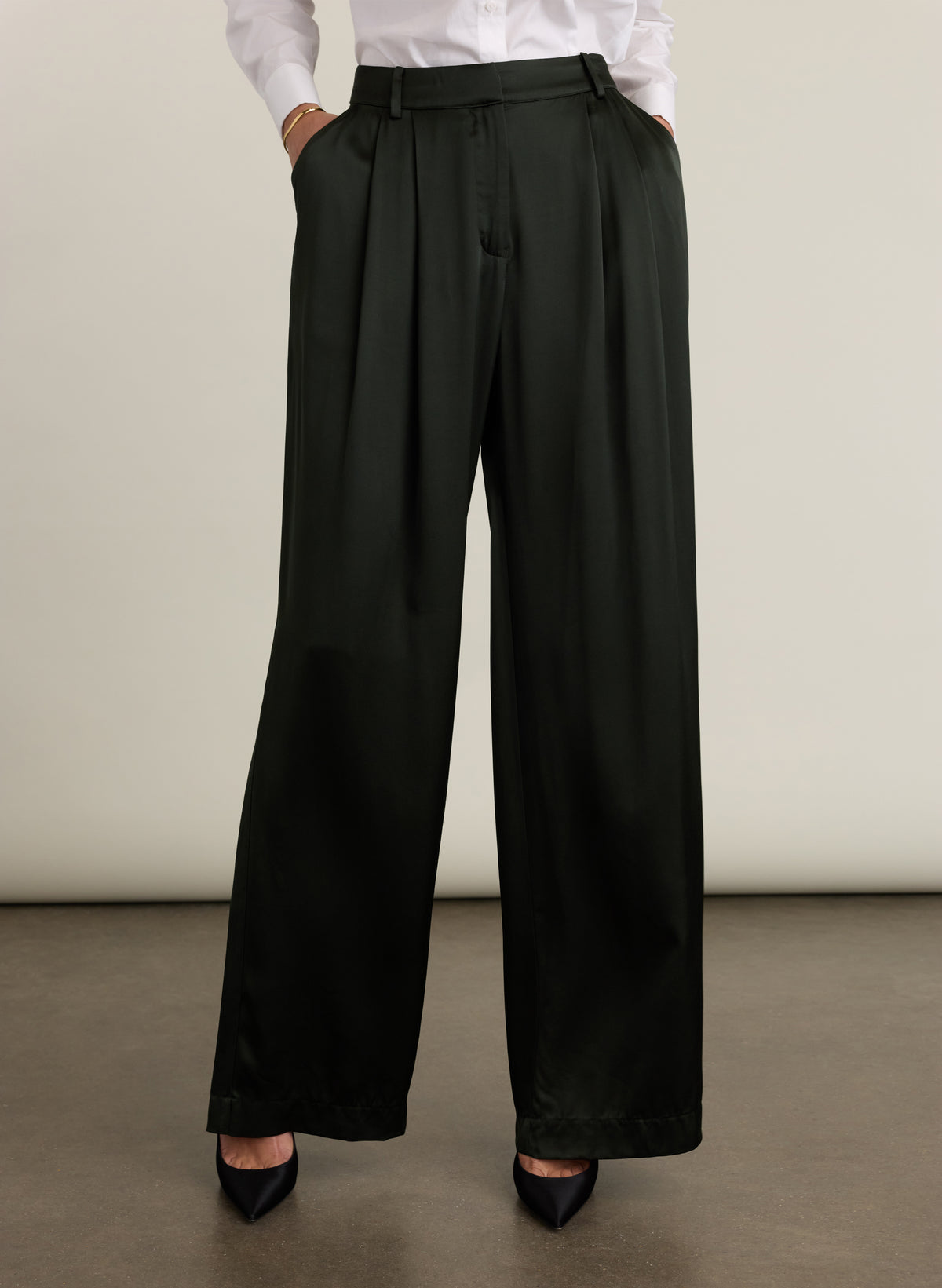 Petite Agnes Satin Palazzo Trousers